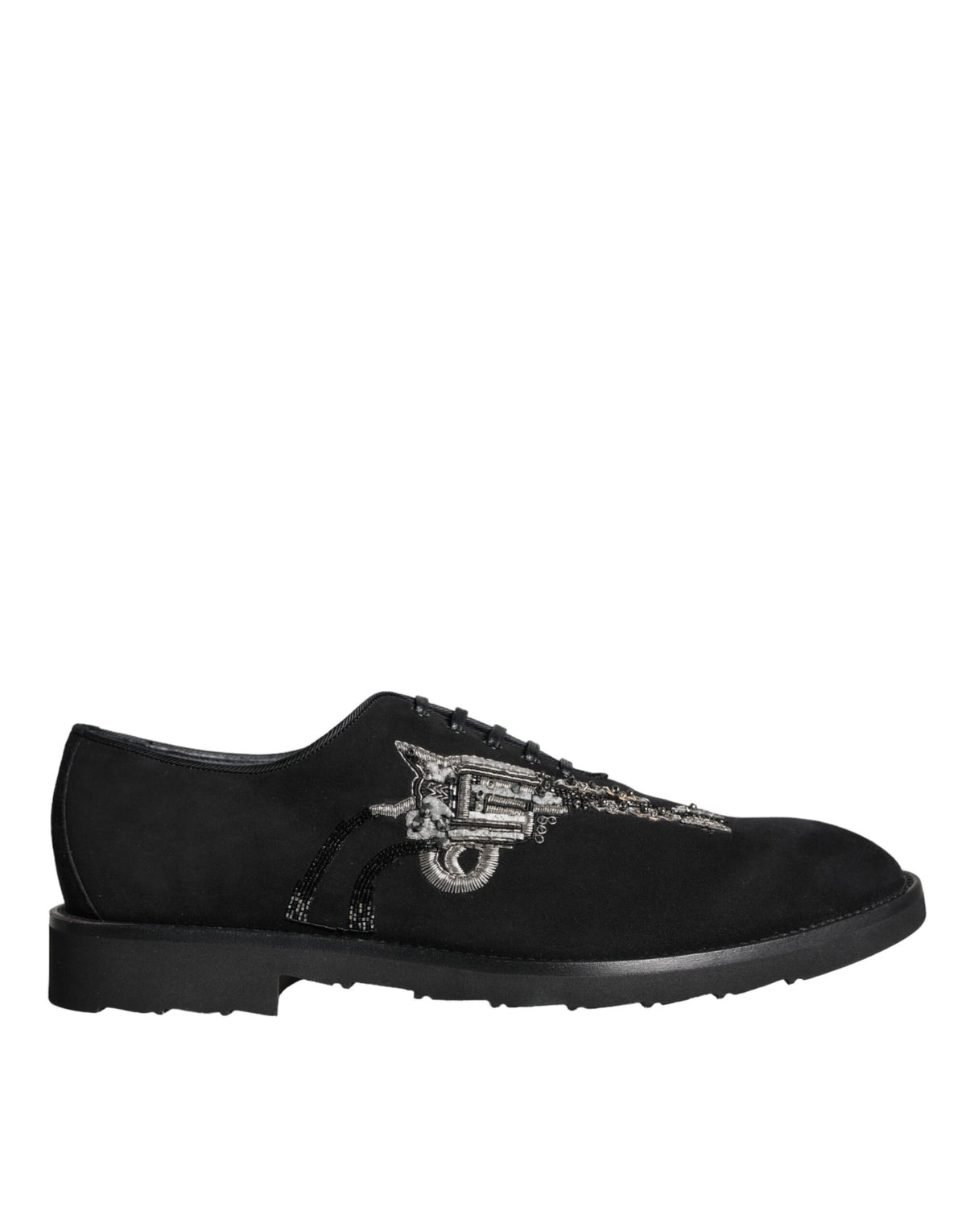 Dolce & Gabbana Black Suede Sicilia Lace Up Formal Men display picture 1