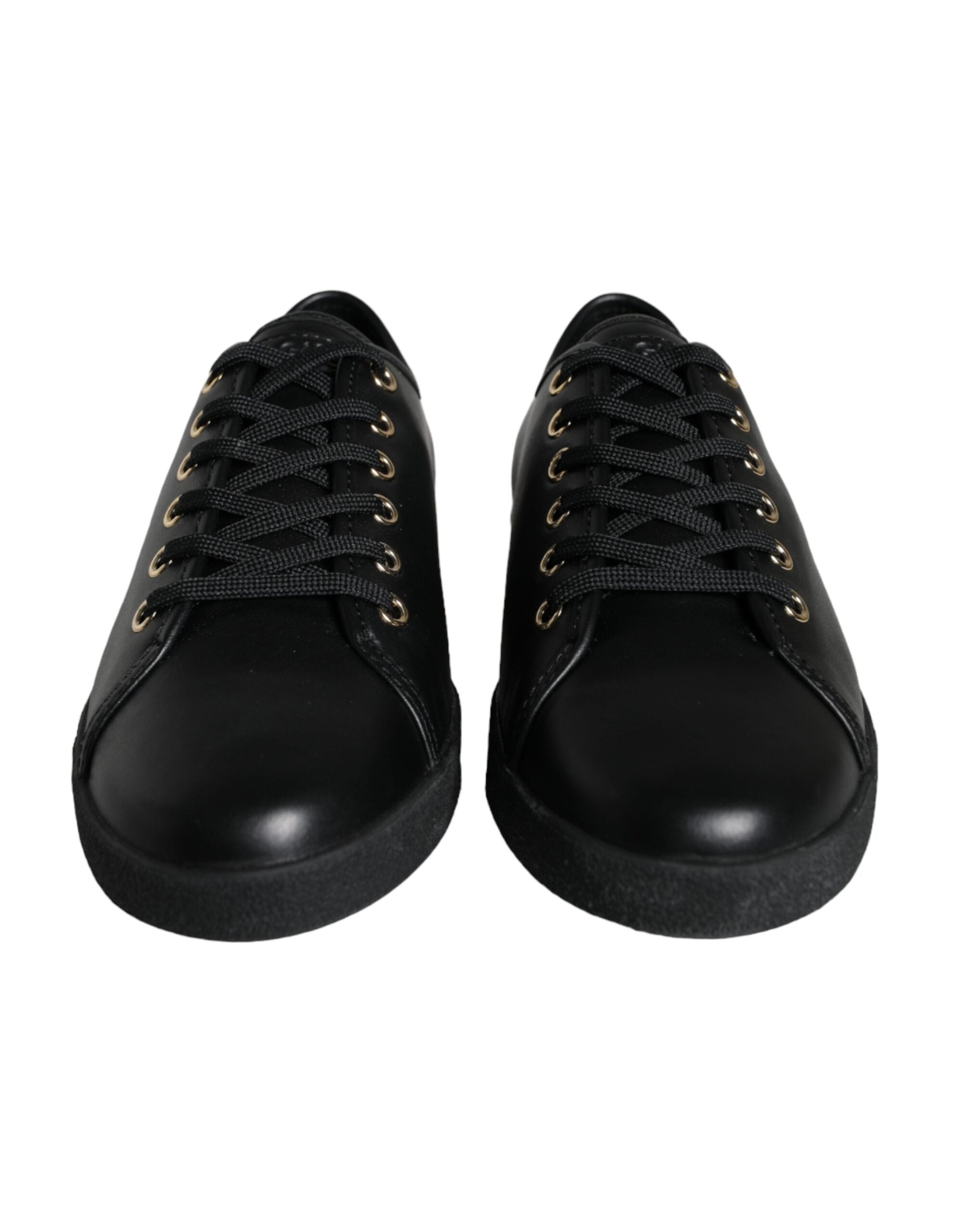 Dolce & Gabbana Black Gold Leather Classic Sneakers Women's Shoes