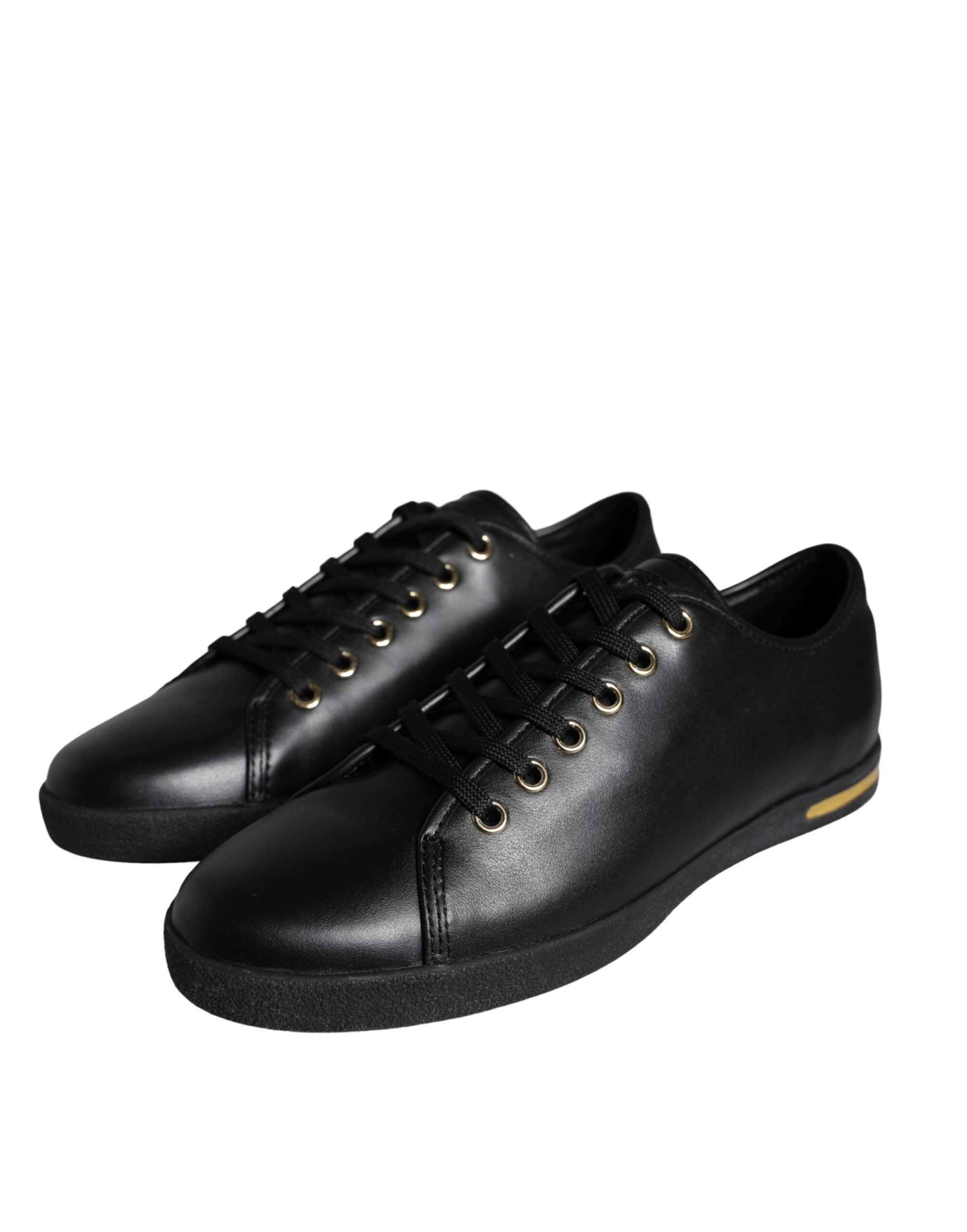 Dolce & Gabbana Black Gold Leather Classic Sneakers Women's Shoes