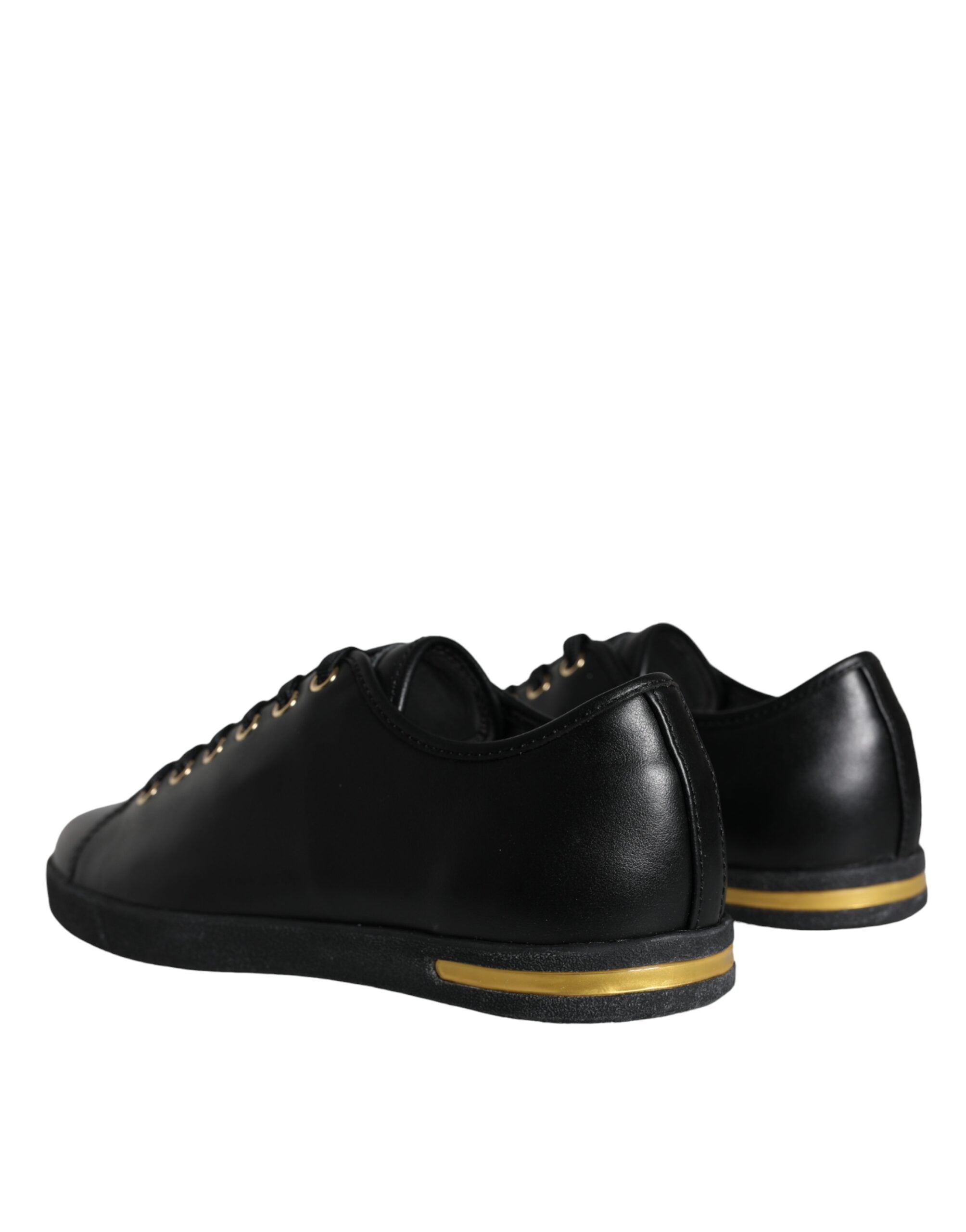 Dolce & Gabbana Black Gold Leather Classic Sneakers Women's Shoes