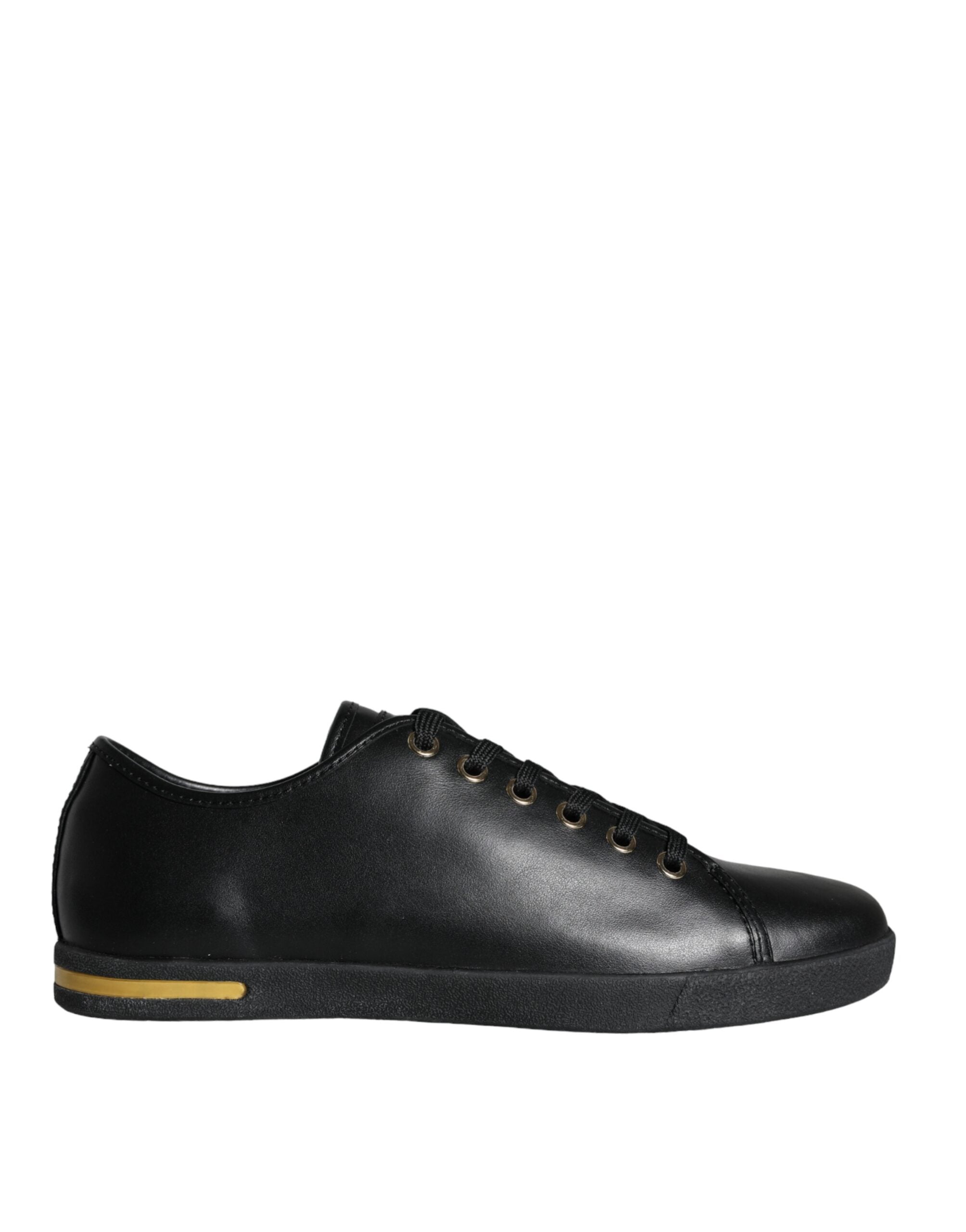 Dolce & Gabbana Black Gold Leather Classic Sneakers Women's Shoes