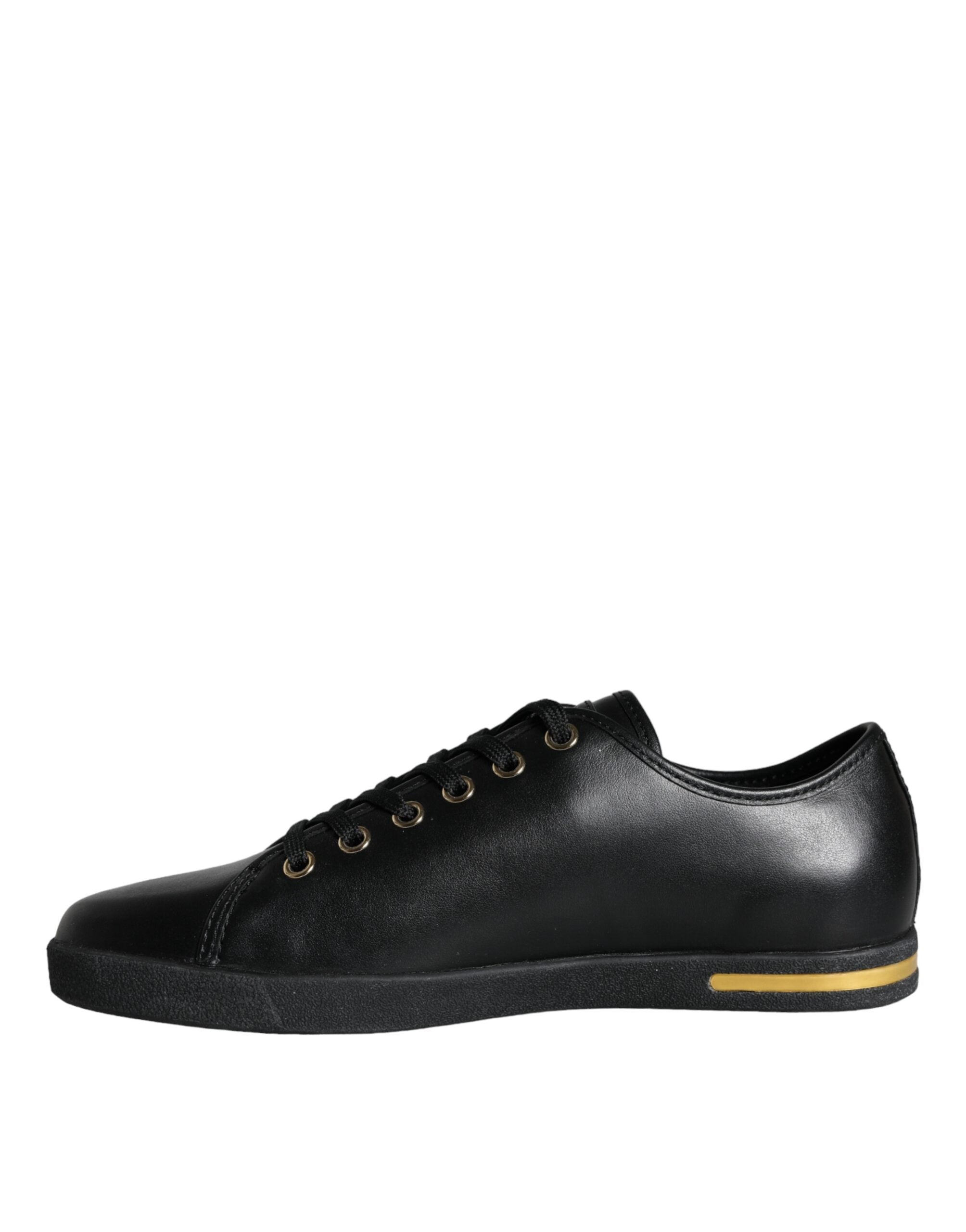 Dolce & Gabbana Black Gold Leather Classic Sneakers Women's Shoes