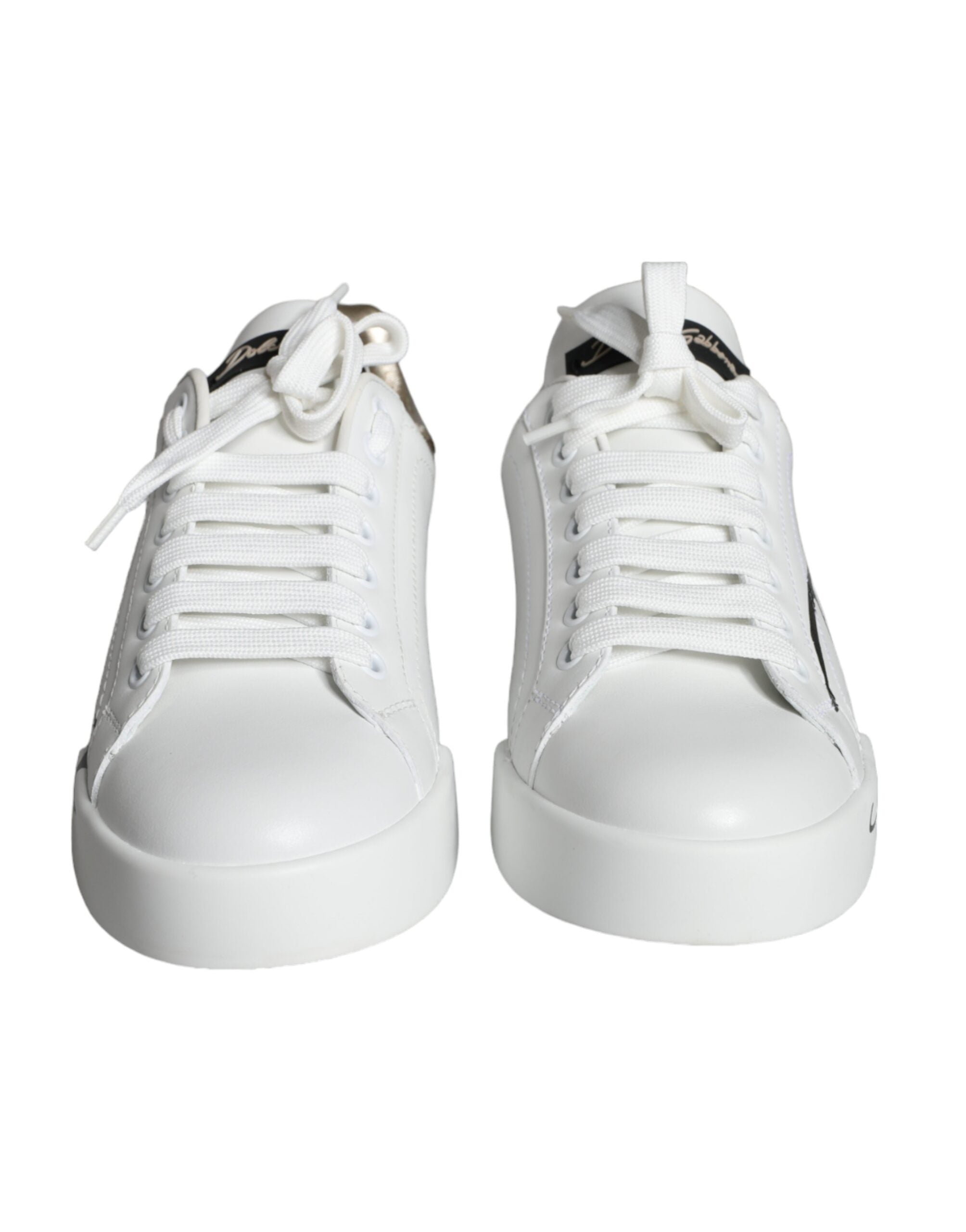 Dolce & Gabbana White Gold Portofino Low Top Leather Sneakers Women's Shoes (Pre-Owned)