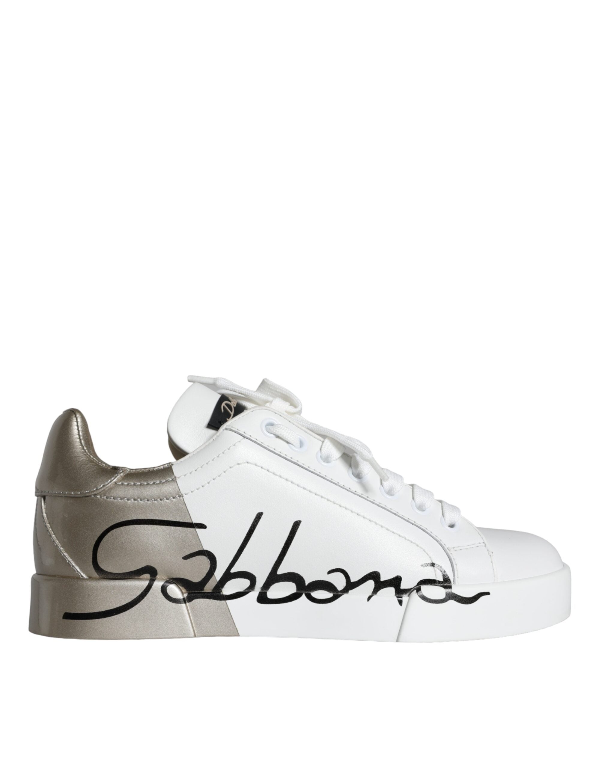 Dolce & Gabbana White Gold Portofino Low Top Leather Sneakers Women's Shoes (Pre-Owned)