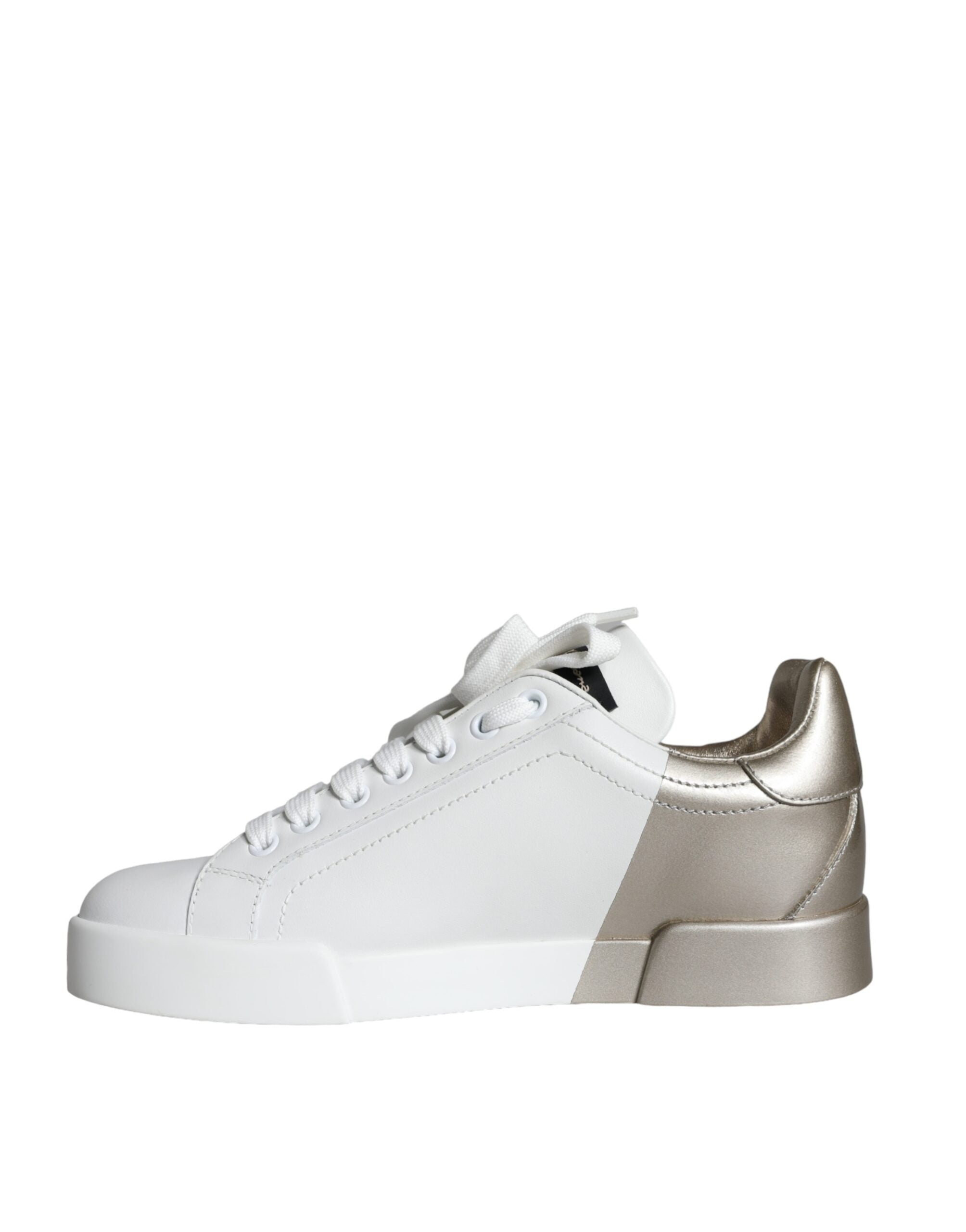 Dolce & Gabbana White Gold Portofino Low Top Leather Sneakers Women's Shoes (Pre-Owned)