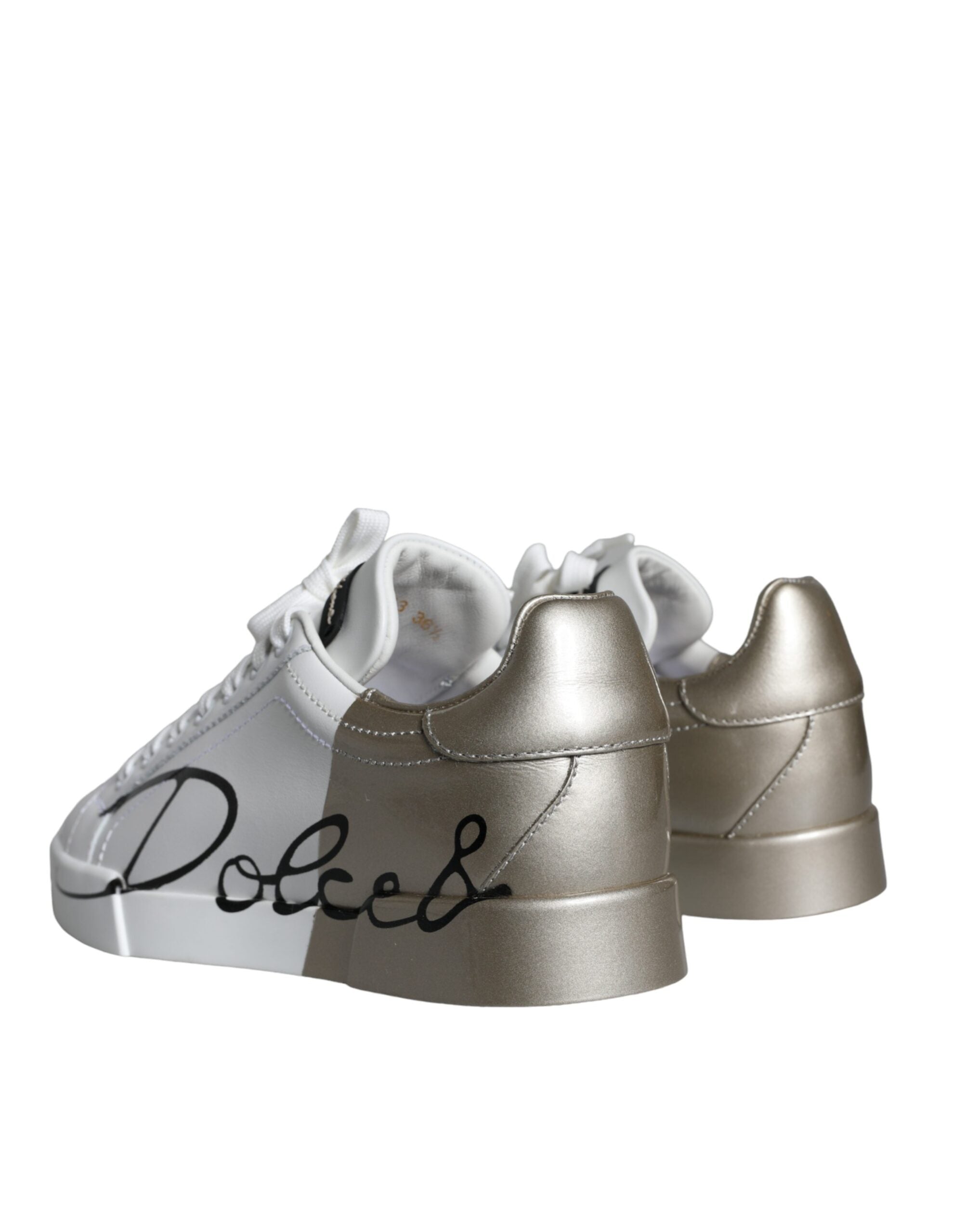 Dolce & Gabbana White Gold Portofino Low Top Leather Sneakers Women's Shoes (Pre-Owned)
