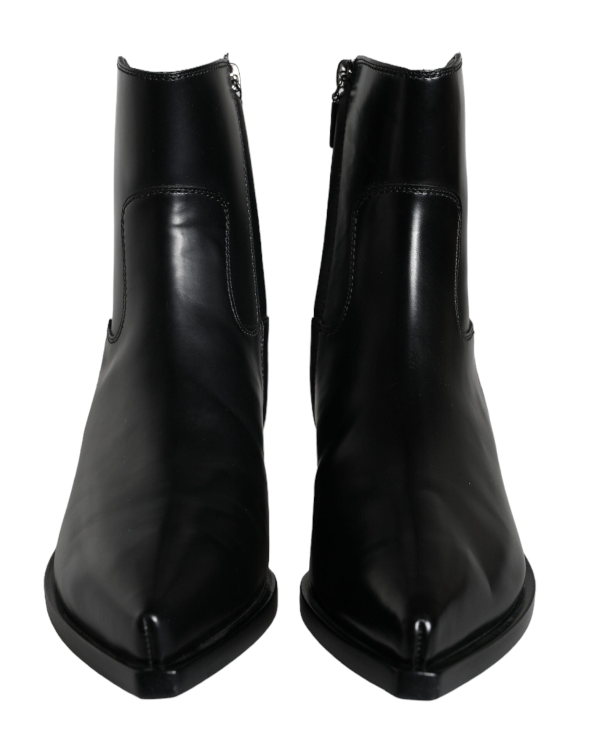 Dolce & Gabbana Black Leather Ankle Boots Booties Women's Shoes