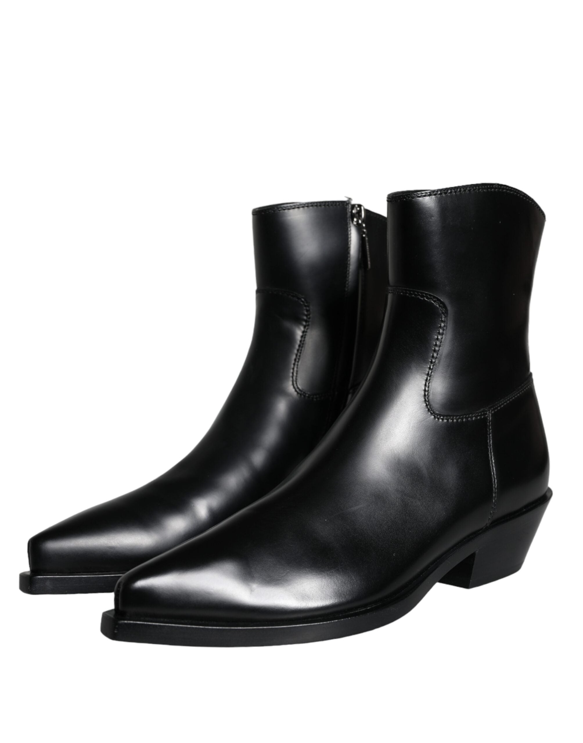 Dolce & Gabbana Black Leather Ankle Boots Booties Women's Shoes