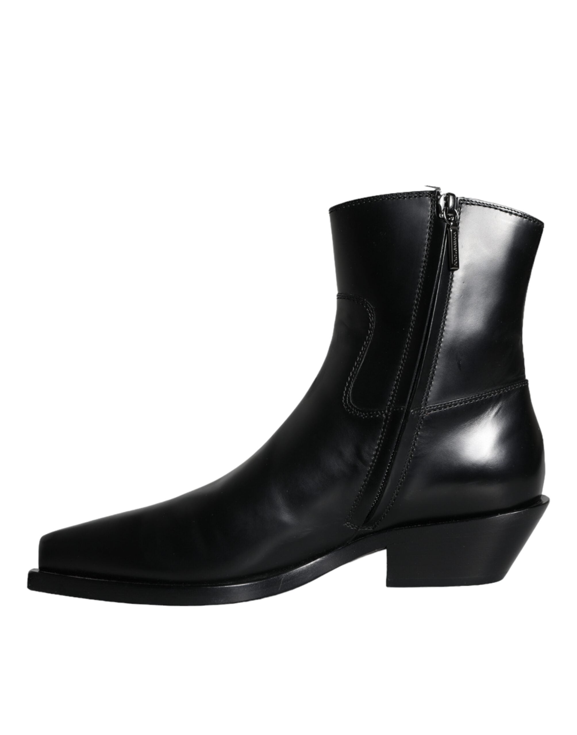 Dolce & Gabbana Black Leather Ankle Boots Booties Women's Shoes