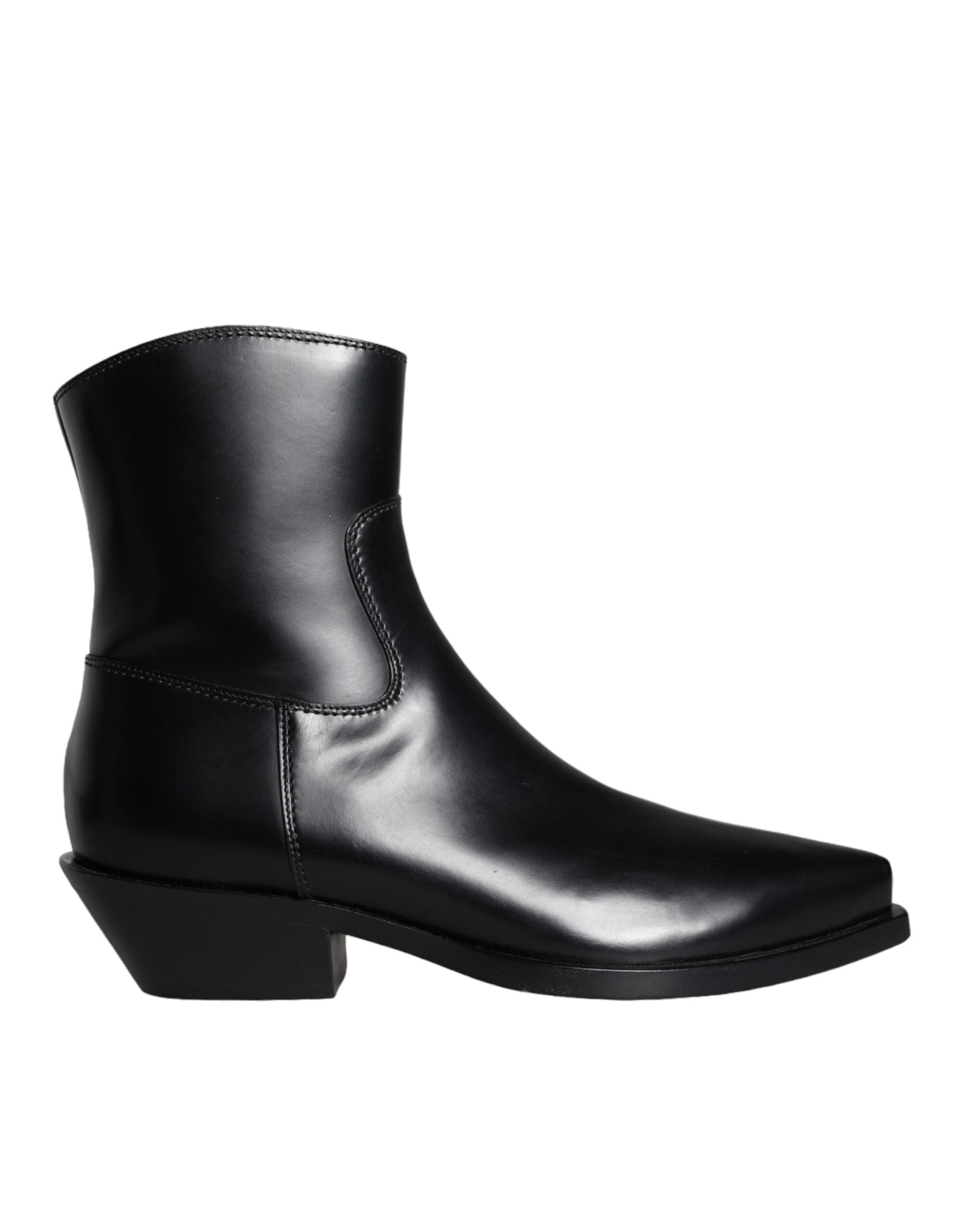 Dolce & Gabbana Black Leather Ankle Boots Booties Women's Shoes
