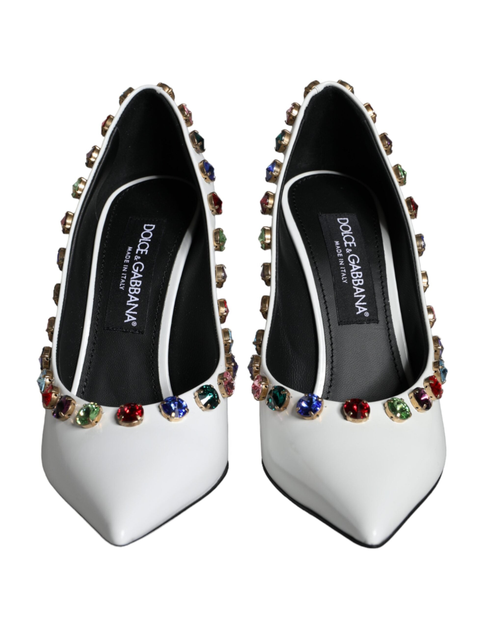 Dolce & Gabbana White Crystal Leather High Heels Pumps Women's Shoes