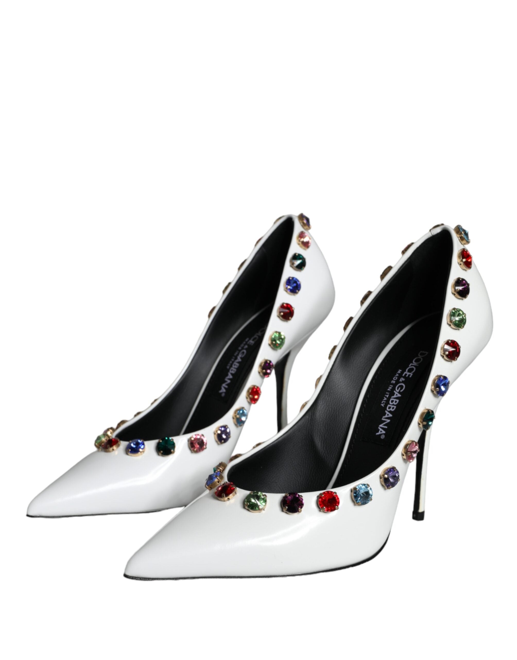 Dolce & Gabbana White Crystal Leather High Heels Pumps Women's Shoes