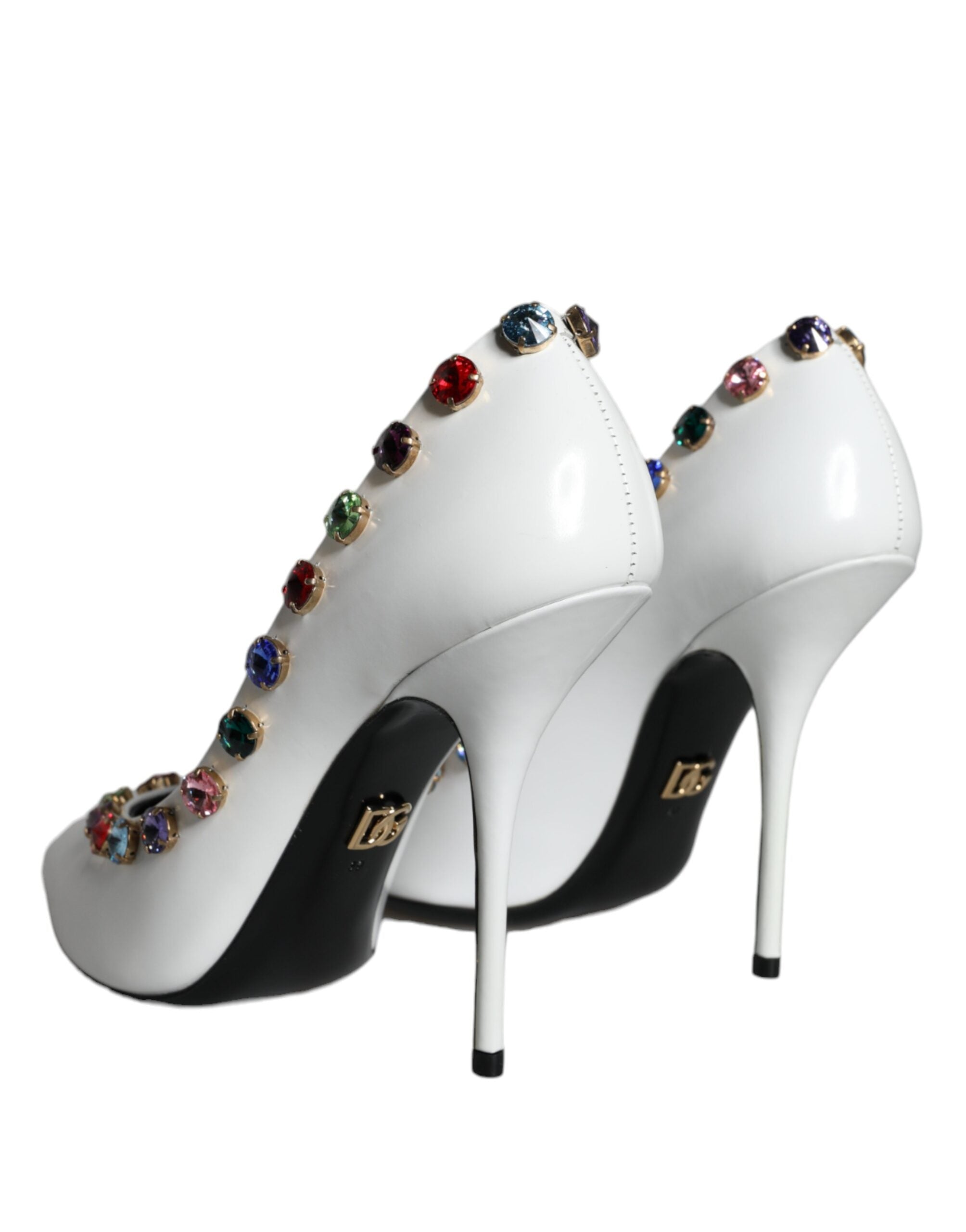 Dolce & Gabbana White Crystal Leather High Heels Pumps Women's Shoes