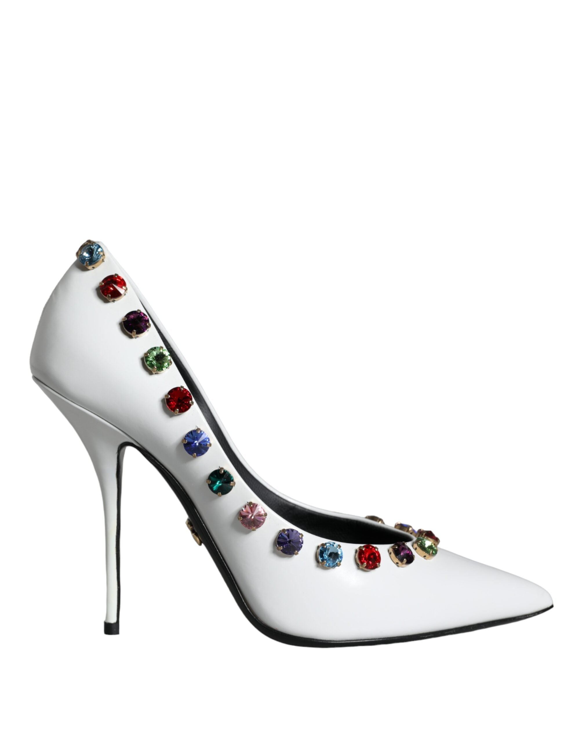 Dolce & Gabbana White Crystal Leather High Heels Pumps Women's Shoes