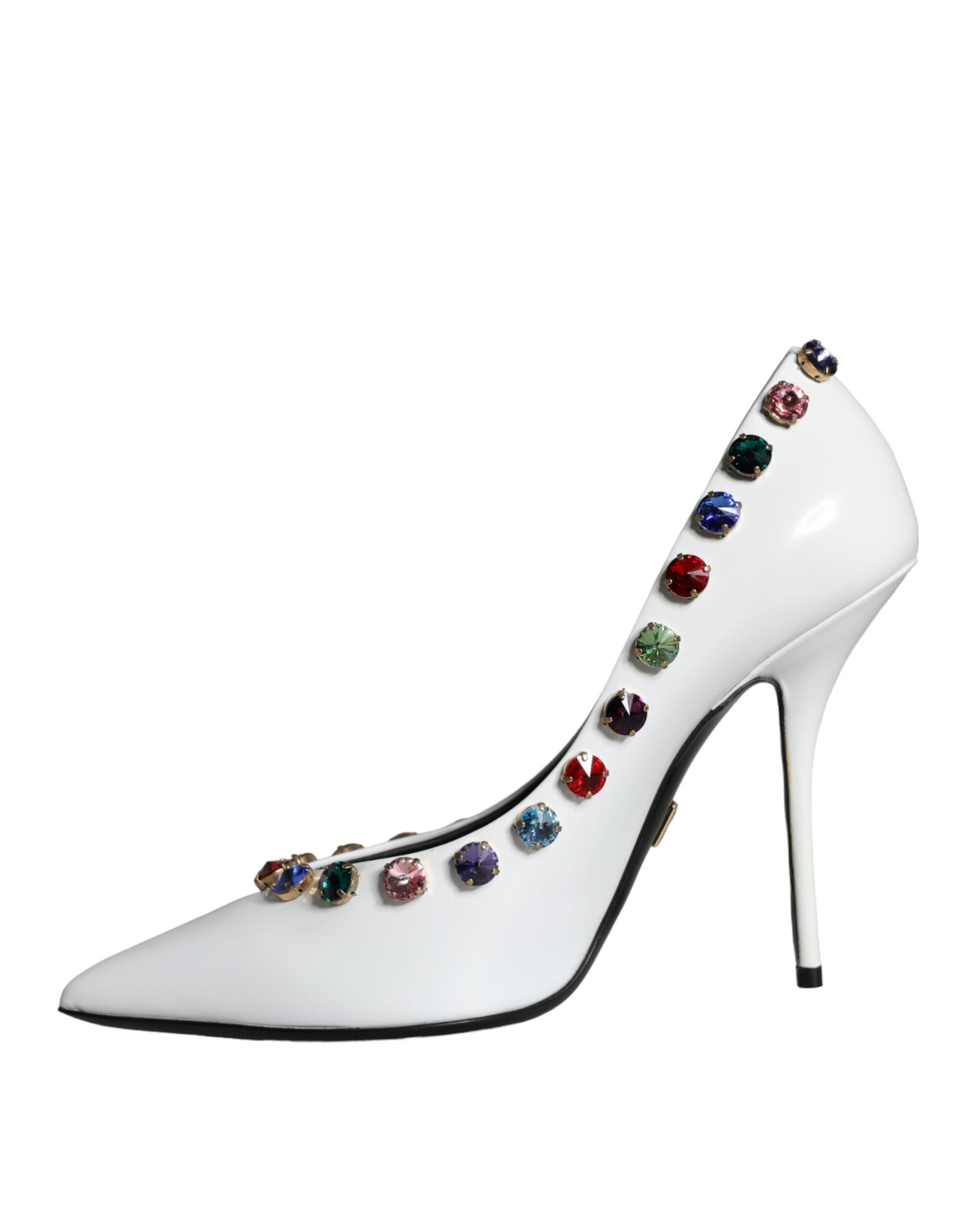 Dolce & Gabbana White Crystal Leather High Heels Pumps Women's Shoes