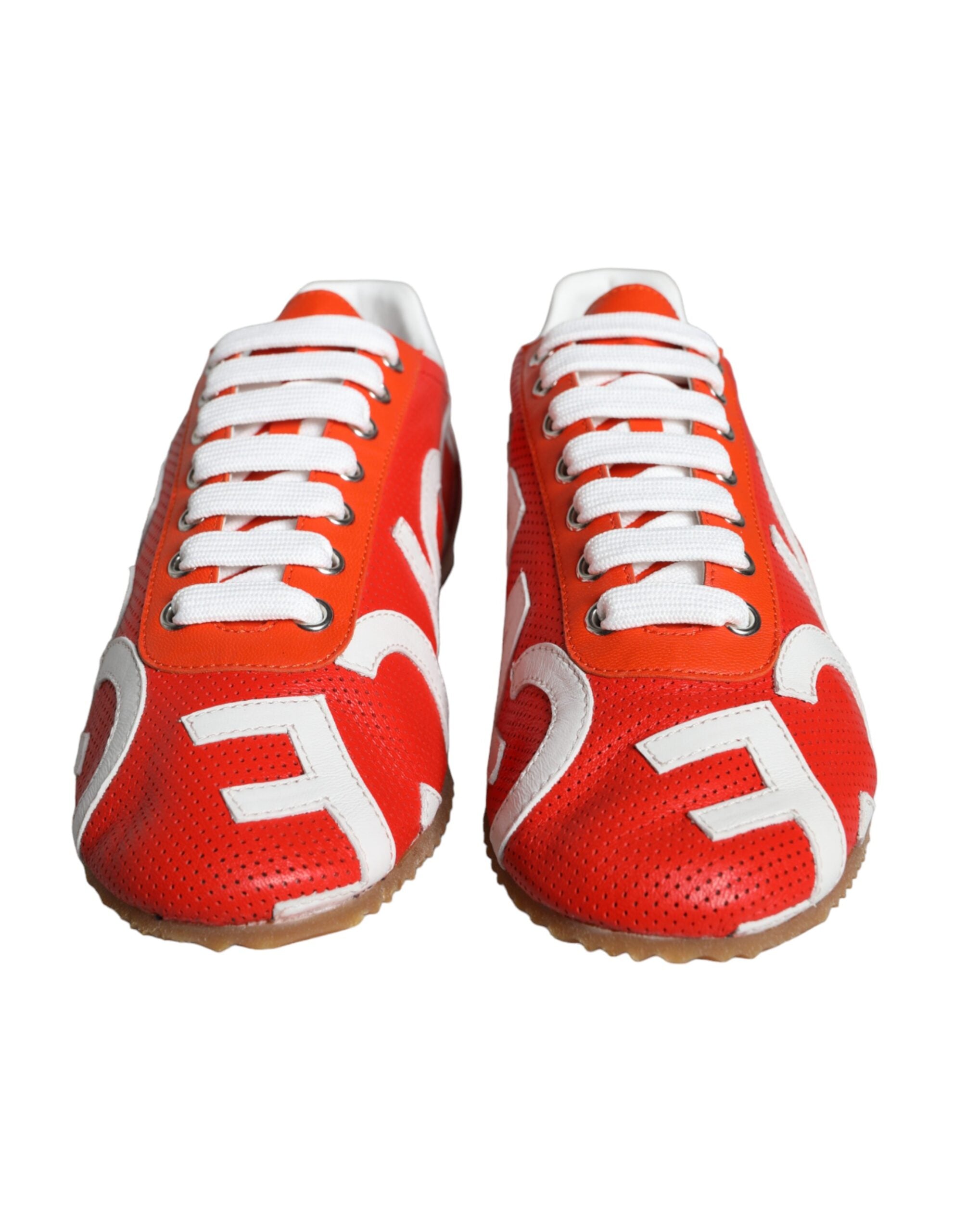 Dolce & Gabbana Red White Leather Logo Casual Sneakers Women's Shoes
