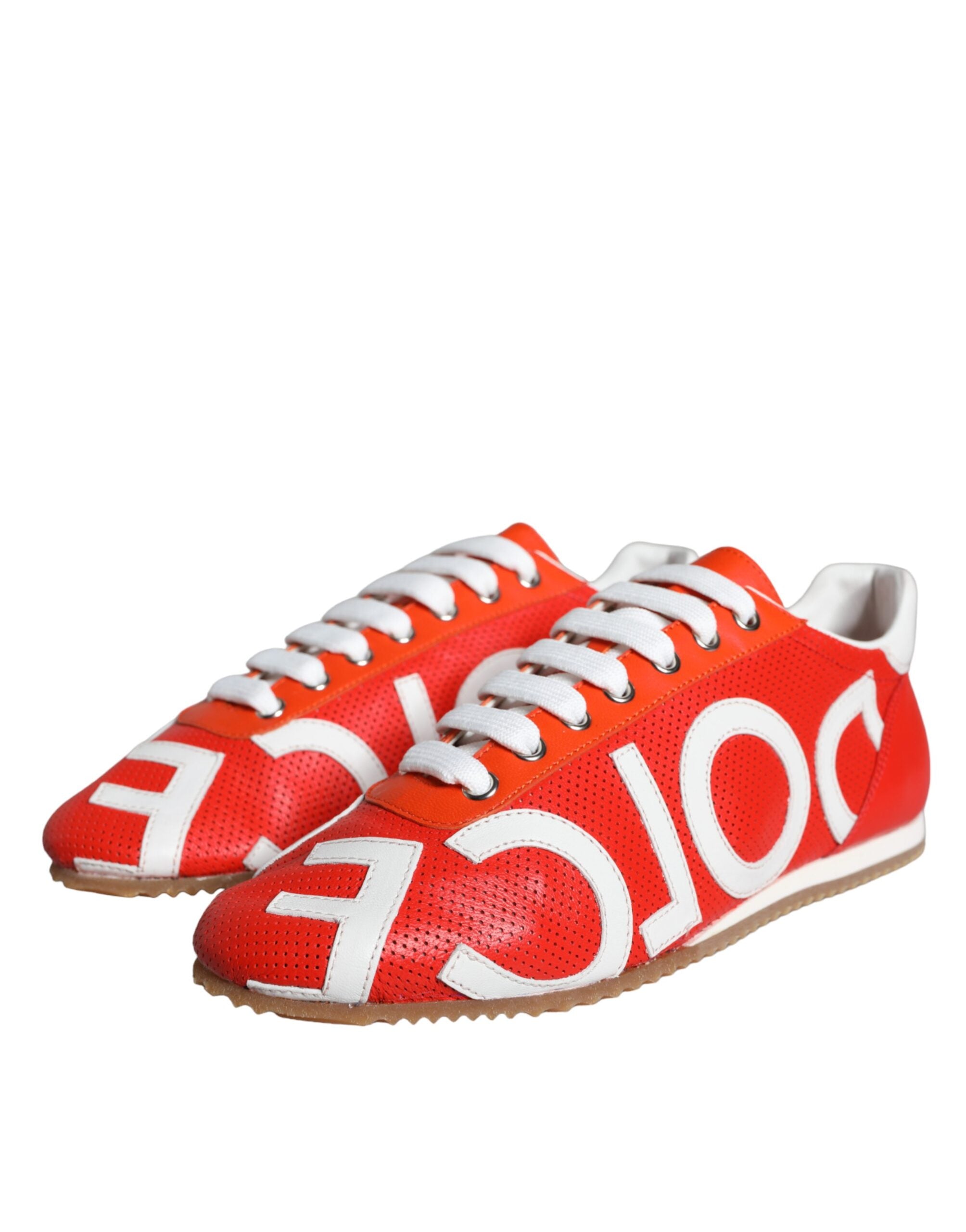 Dolce & Gabbana Red White Leather Logo Casual Sneakers Women's Shoes