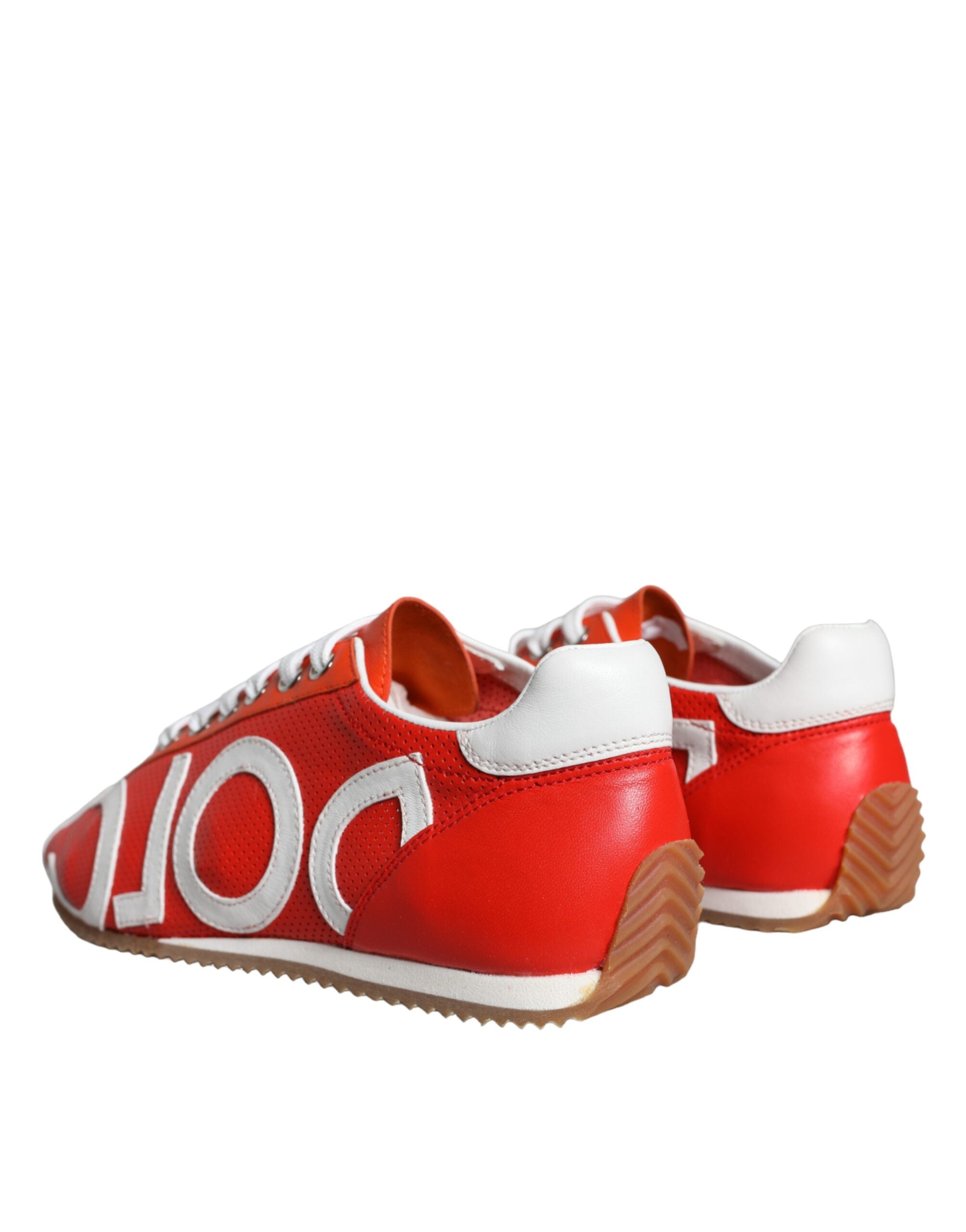 Dolce & Gabbana Red White Leather Logo Casual Sneakers Women's Shoes