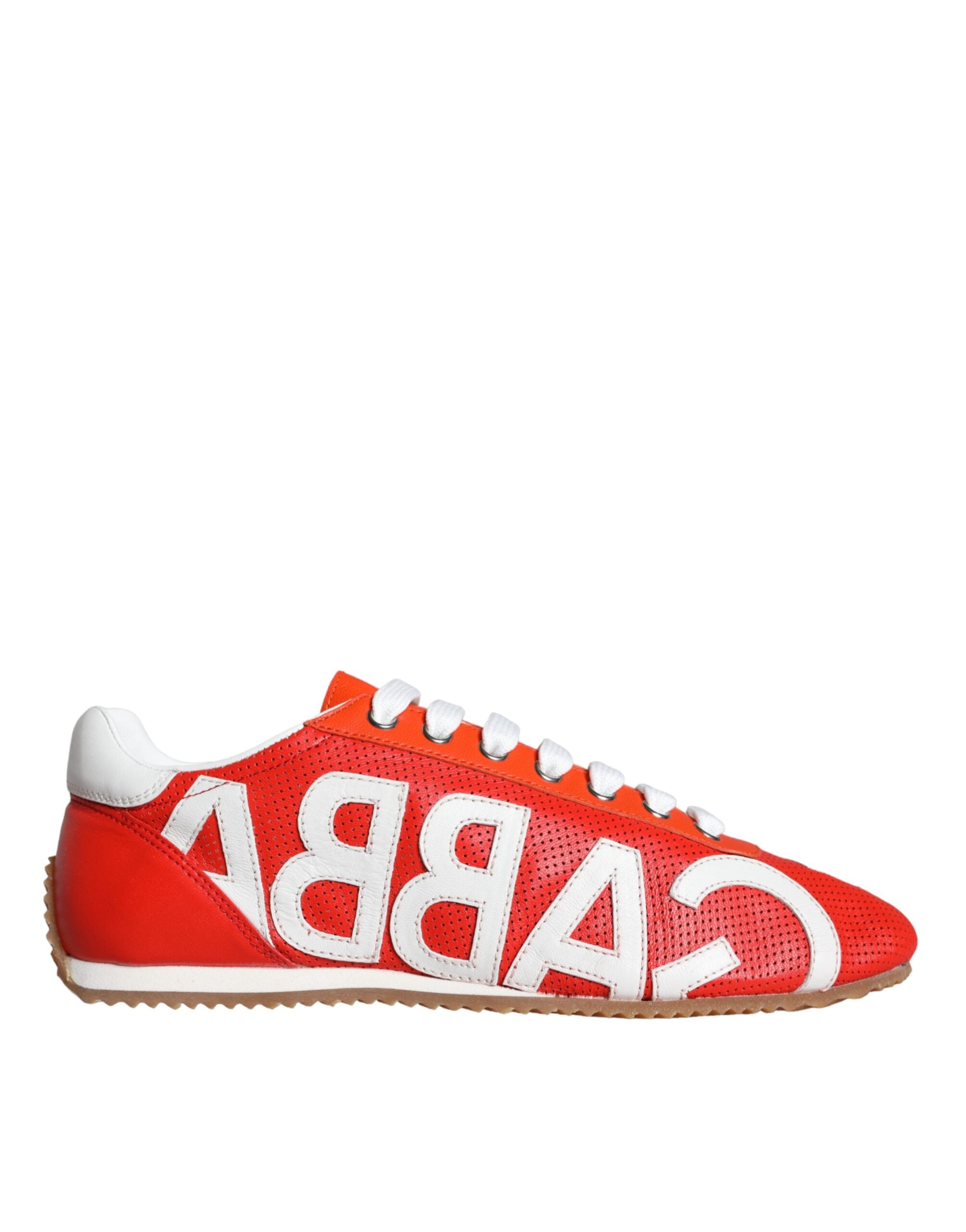 Dolce & Gabbana Red White Leather Logo Casual Sneakers Women's Shoes