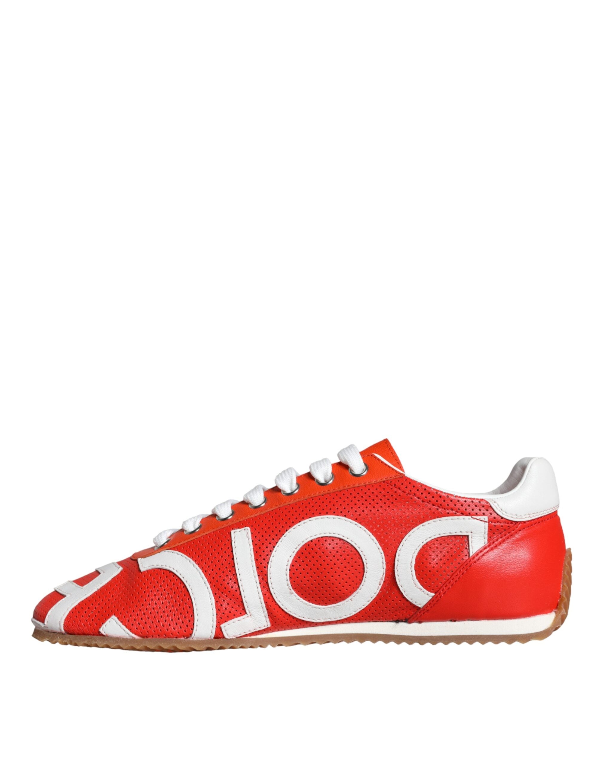 Dolce & Gabbana Red White Leather Logo Casual Sneakers Women's Shoes