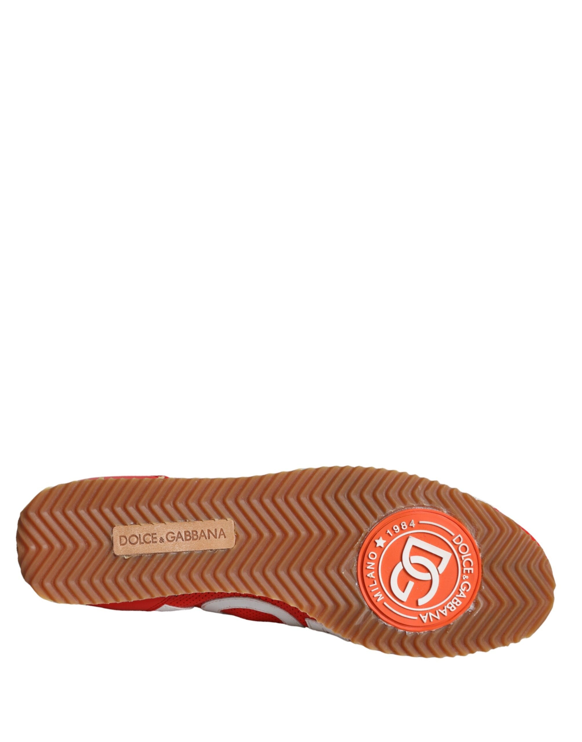 Dolce & Gabbana Red White Leather Logo Casual Sneakers Women's Shoes