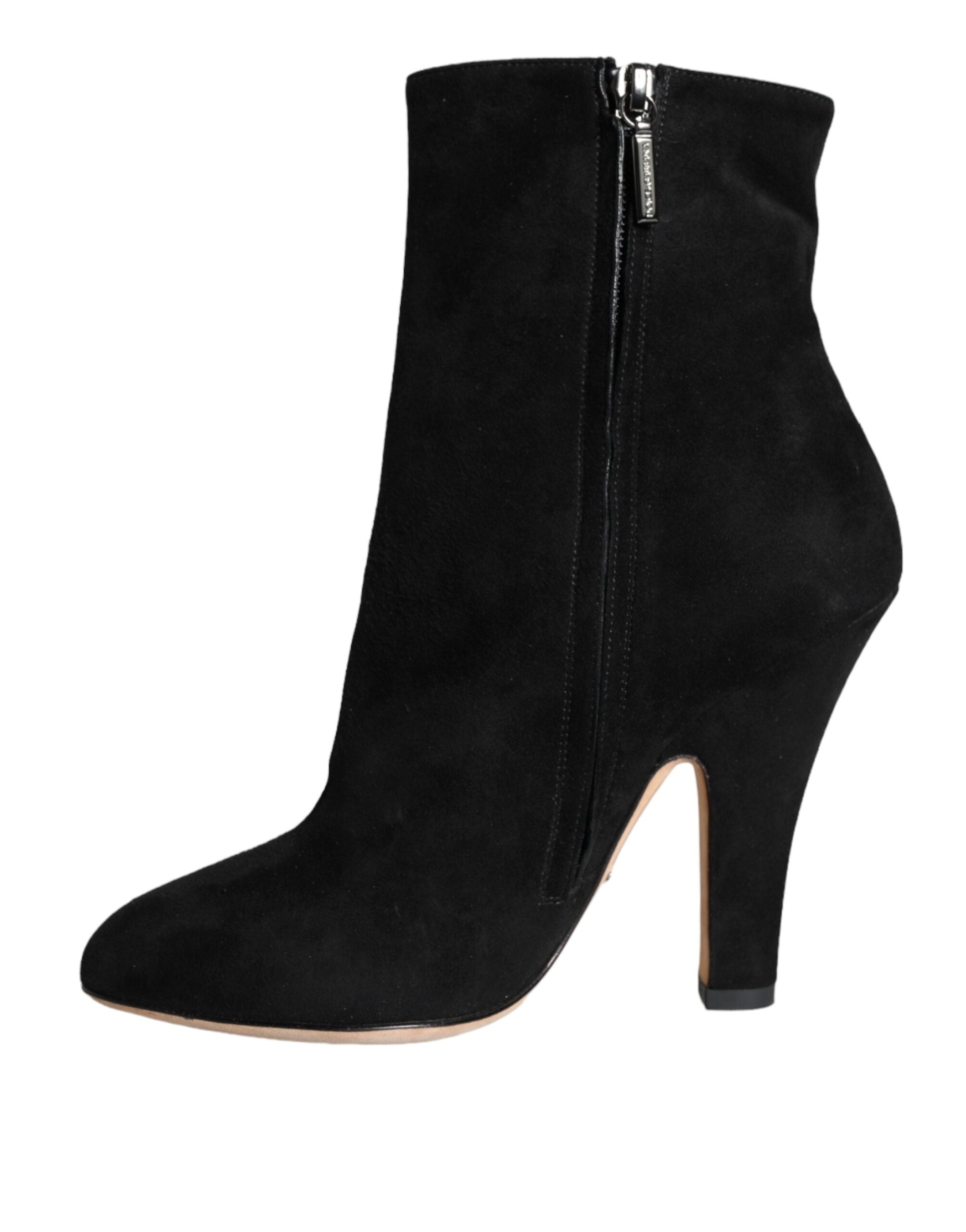 Dolce & Gabbana Black Suede Leather Mid Calf Boots Women's Shoes