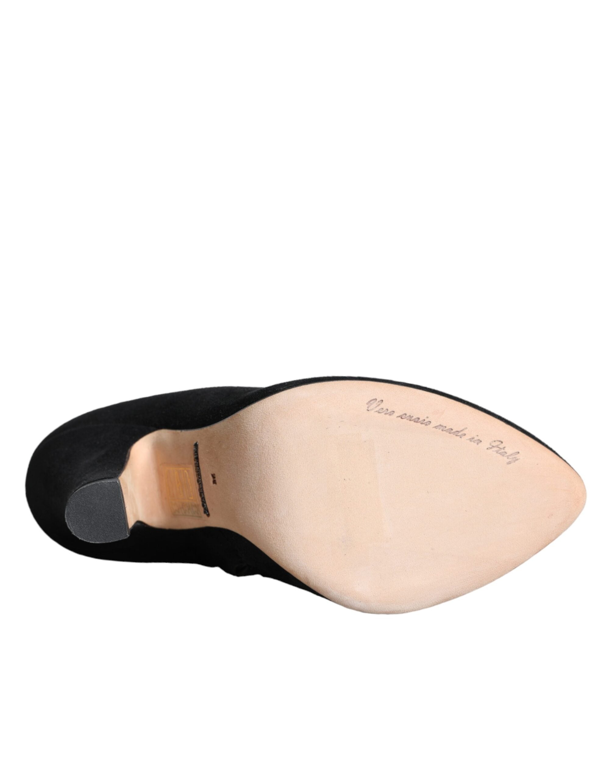 Dolce & Gabbana Black Suede Leather Mid Calf Boots Women's Shoes