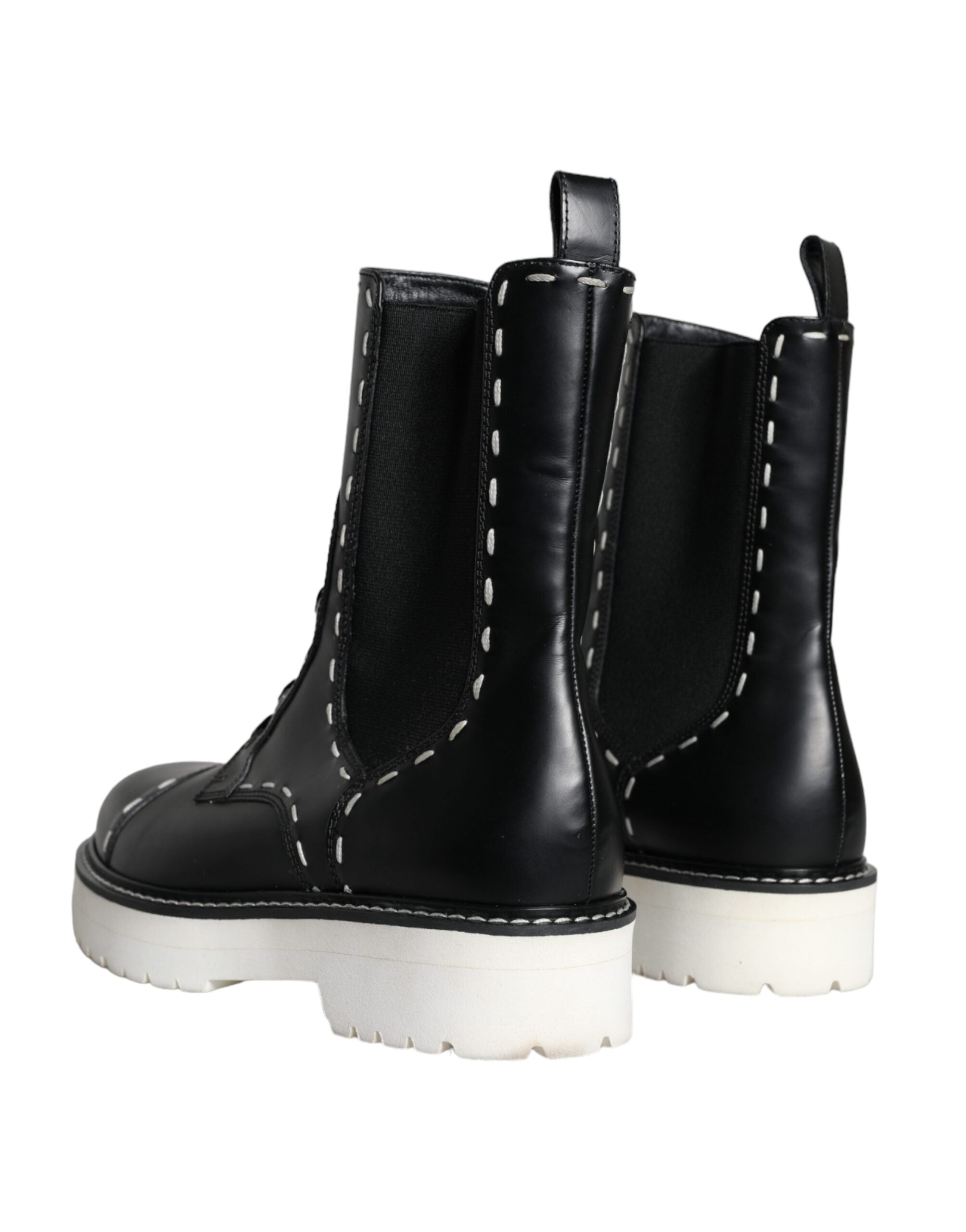 Dolce & Gabbana Black Leather Combat Mid Calf Boots Women's Shoes
