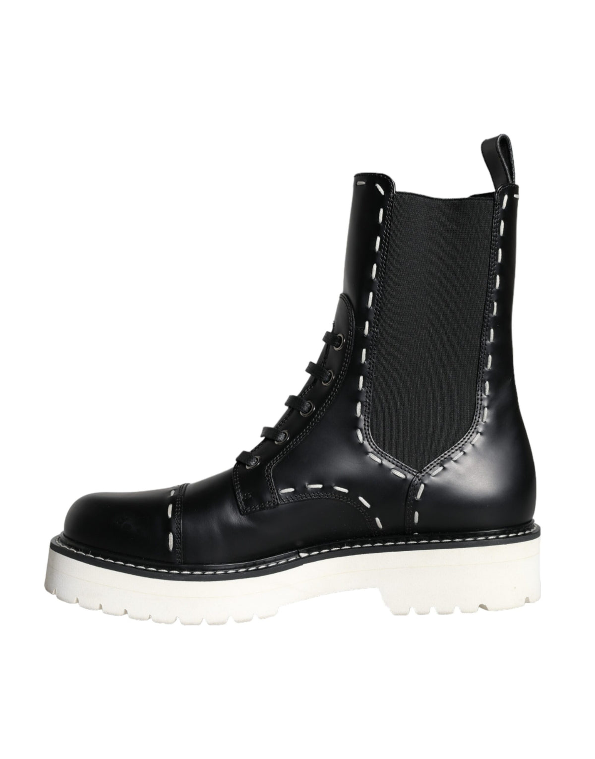 Dolce & Gabbana Black Leather Combat Mid Calf Boots Women's Shoes