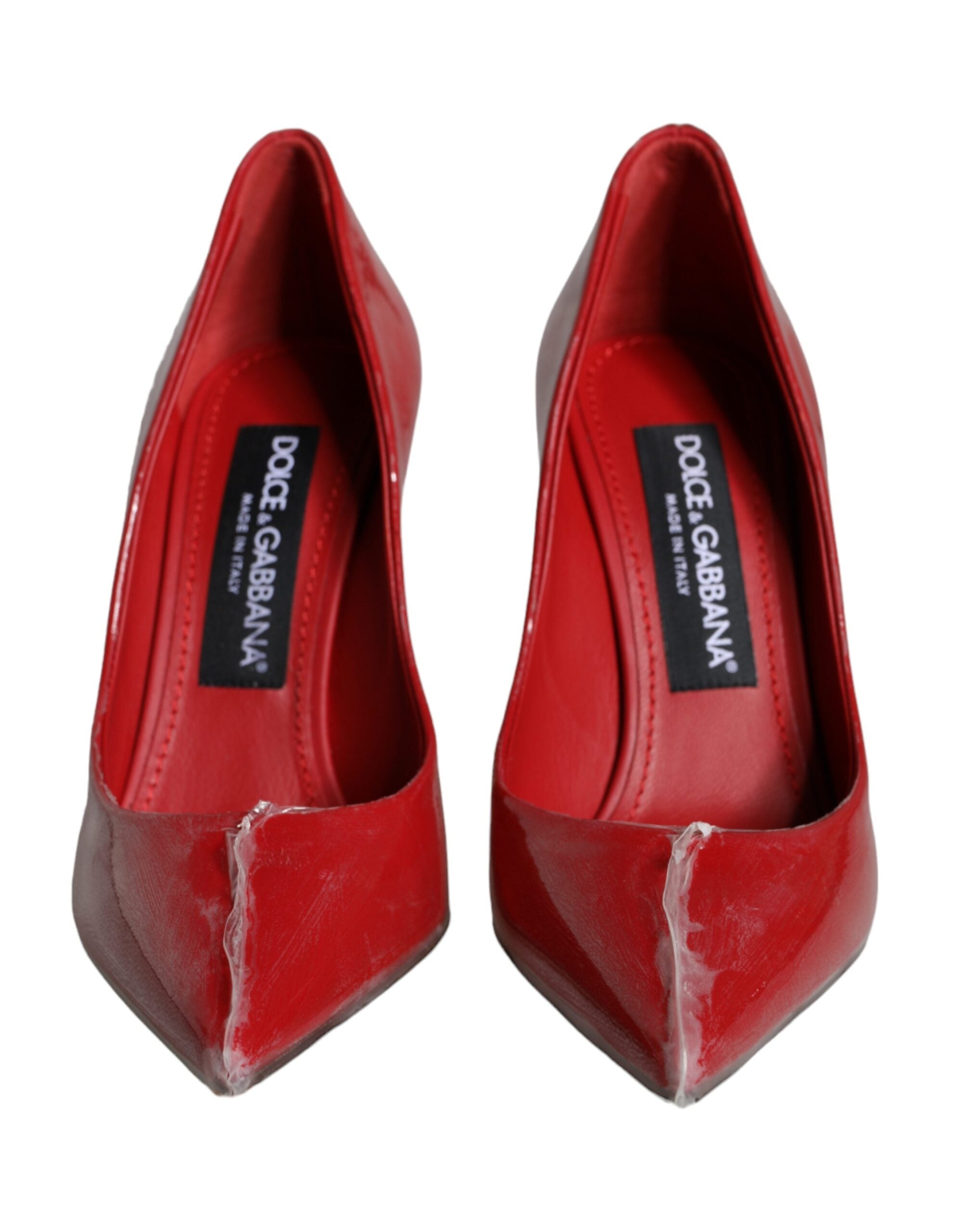 Dolce & Gabbana Red Patent Leather Faux Pearl Heels Pumps Women's Shoes