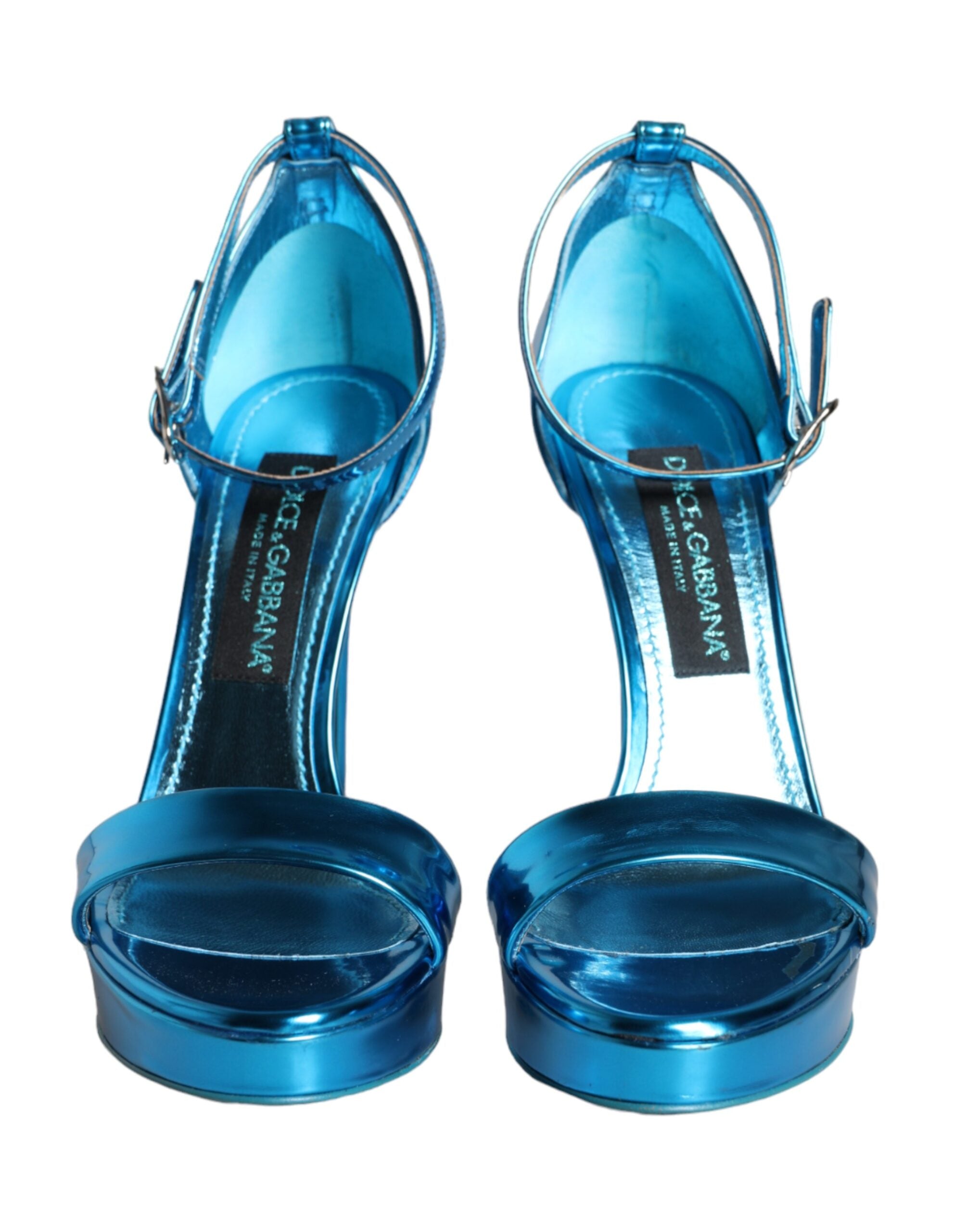 Dolce & Gabbana Metallic Blue Leather Keira Sandals Women's Shoes (Pre-Owned)