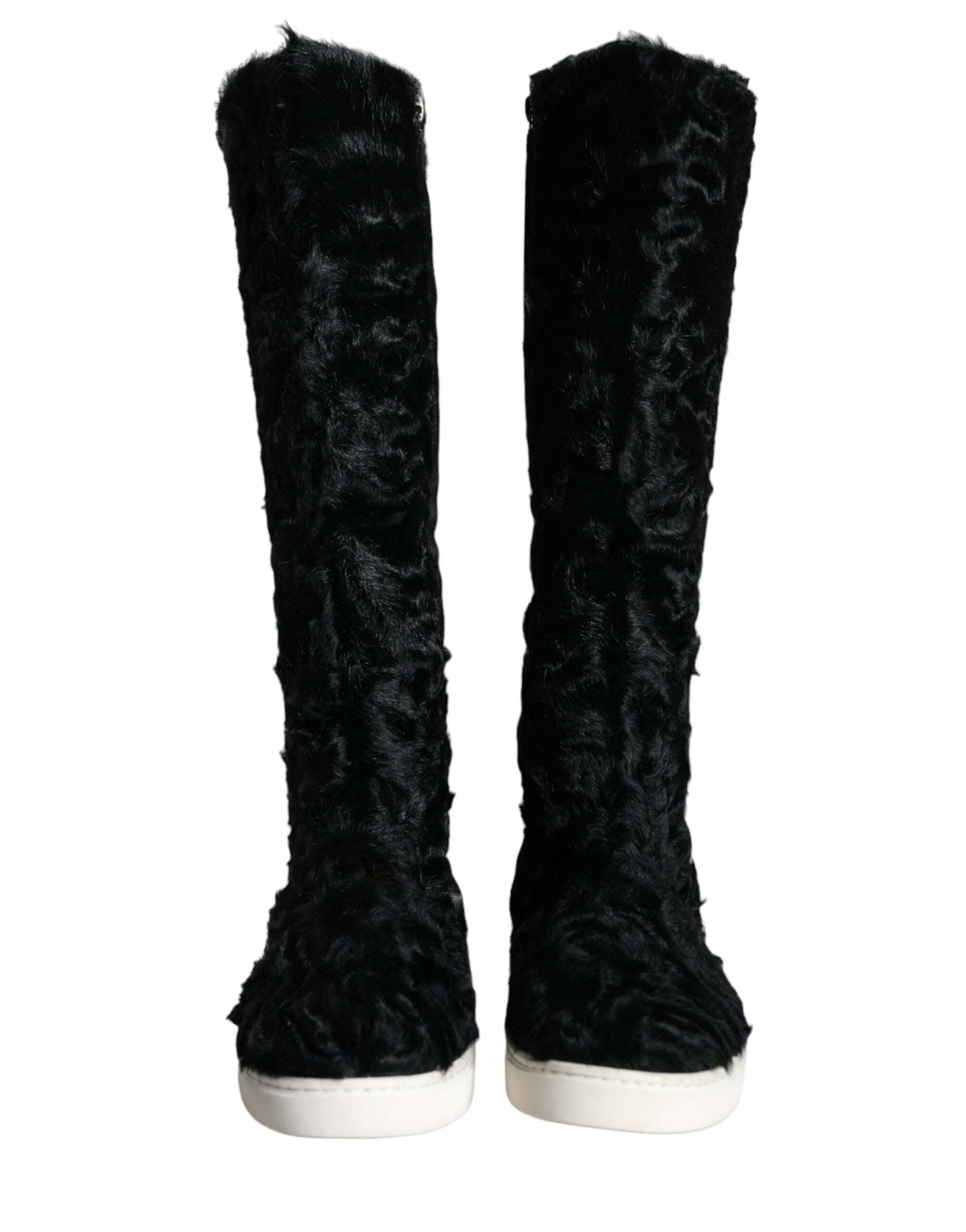 Dolce & Gabbana Black Xiangao Lamb Fur Leather Boots Women's Shoes (Pre-Owned)