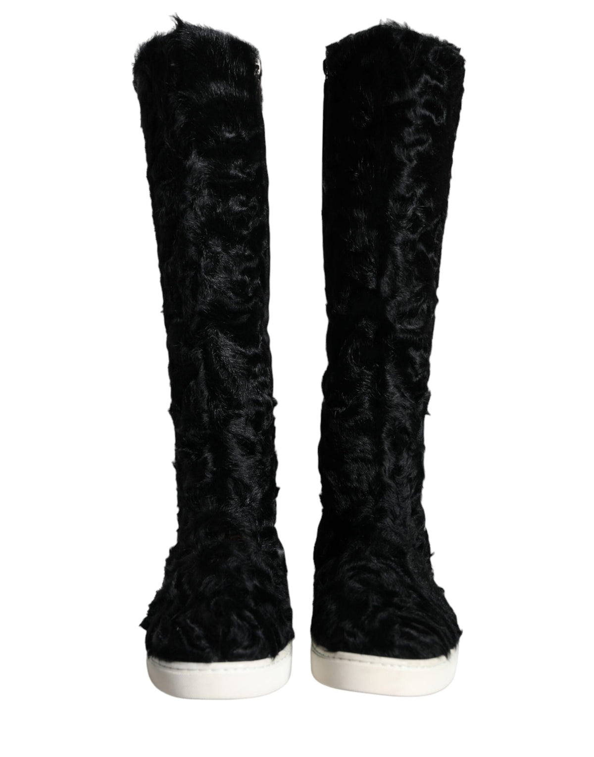 Dolce & Gabbana Black Xiangao Lamb Fur Leather Boots Women's Shoes (Pre-Owned)
