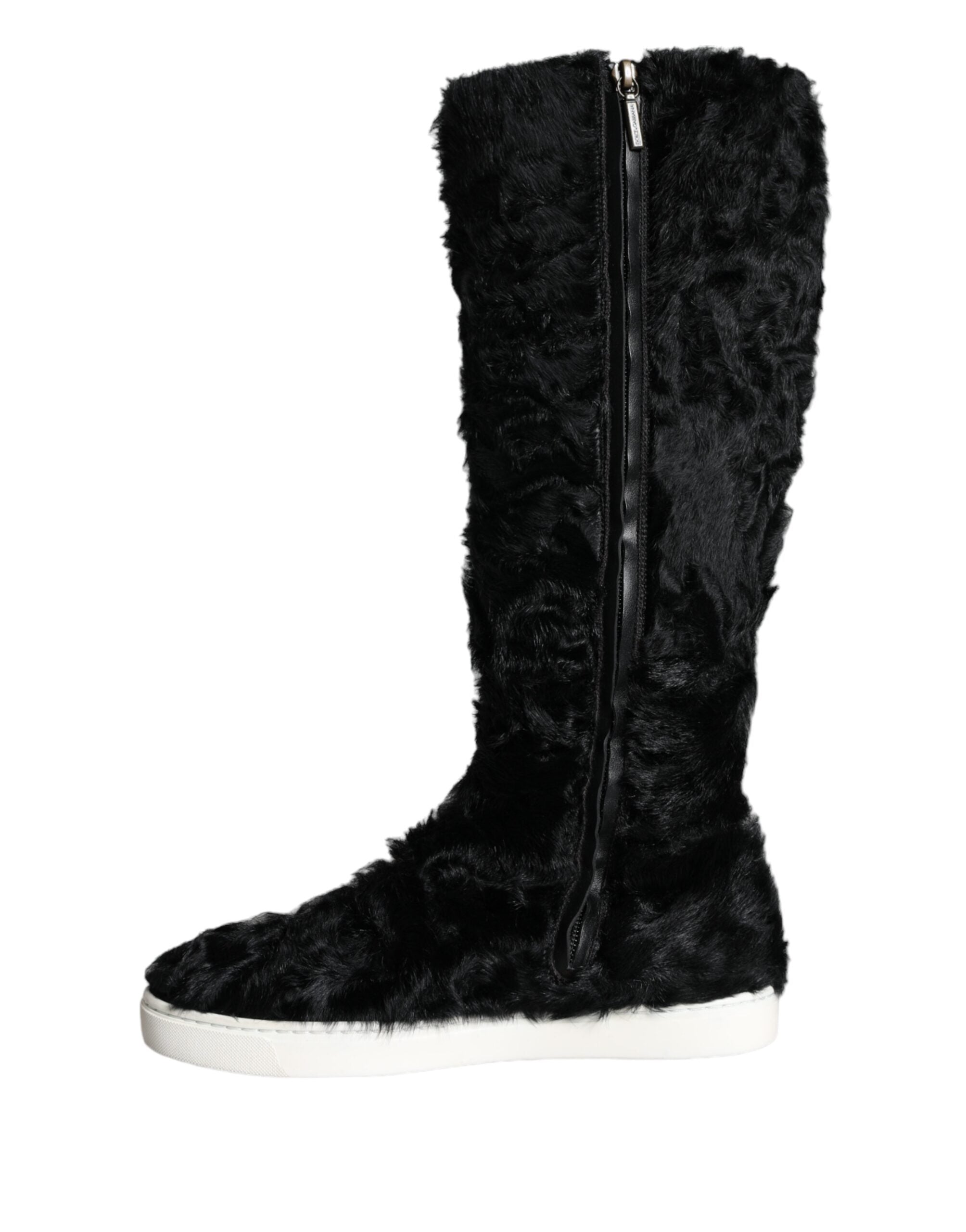 Dolce & Gabbana Black Xiangao Lamb Fur Leather Boots Women's Shoes (Pre-Owned)