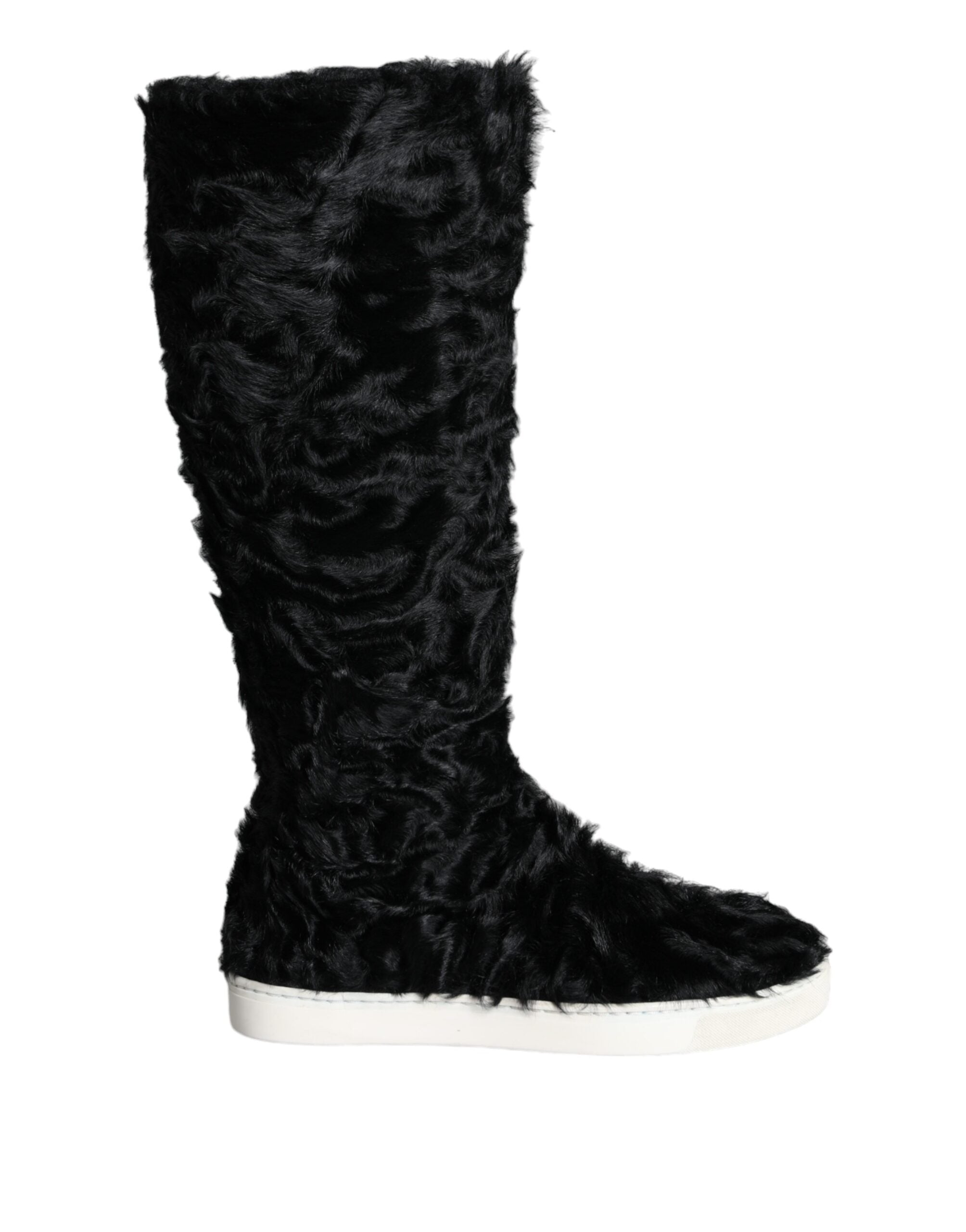 Dolce & Gabbana Black Xiangao Lamb Fur Leather Boots Women's Shoes (Pre-Owned)