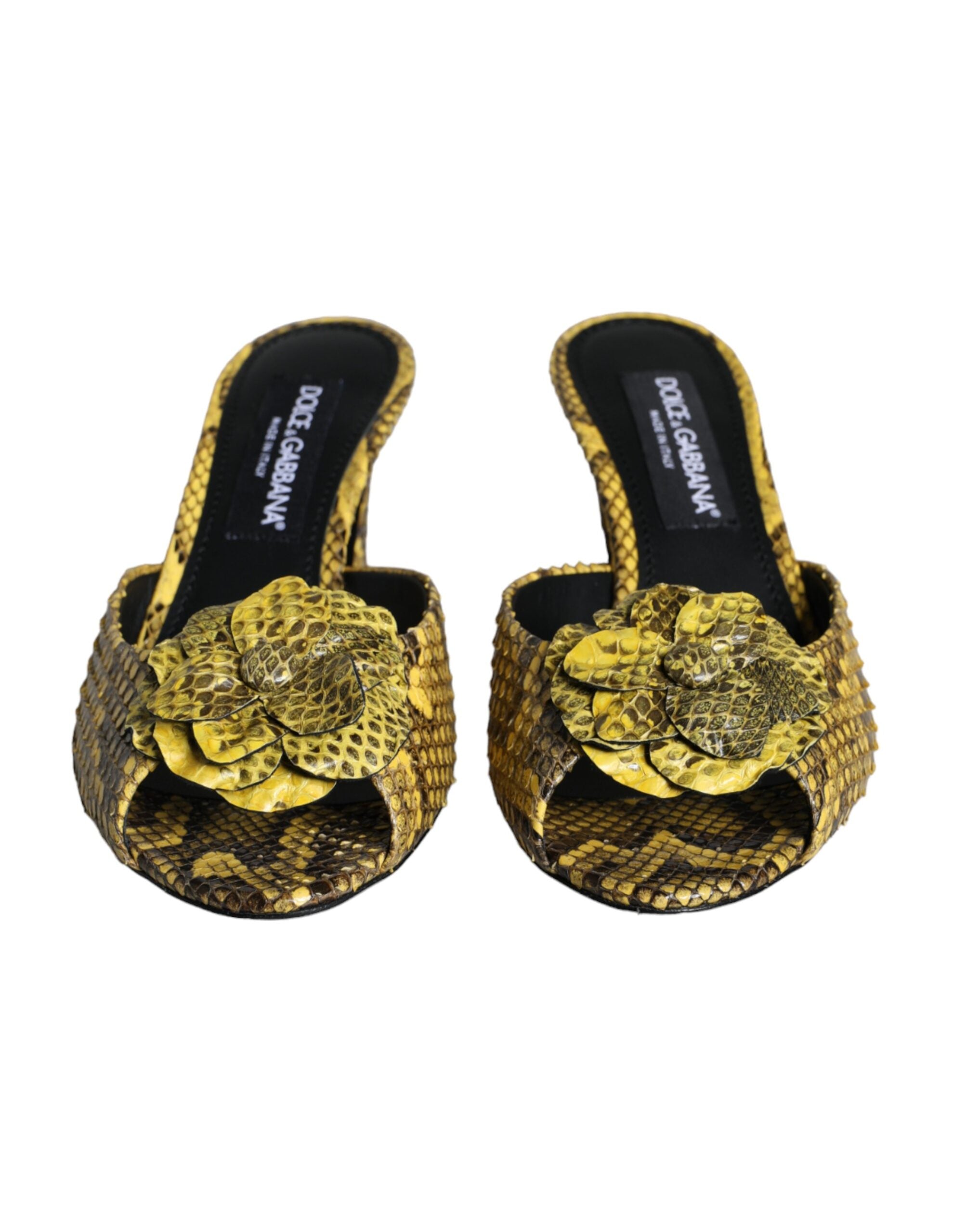 Dolce & Gabbana Yellow Leather Block Heels Slides Women's Shoes