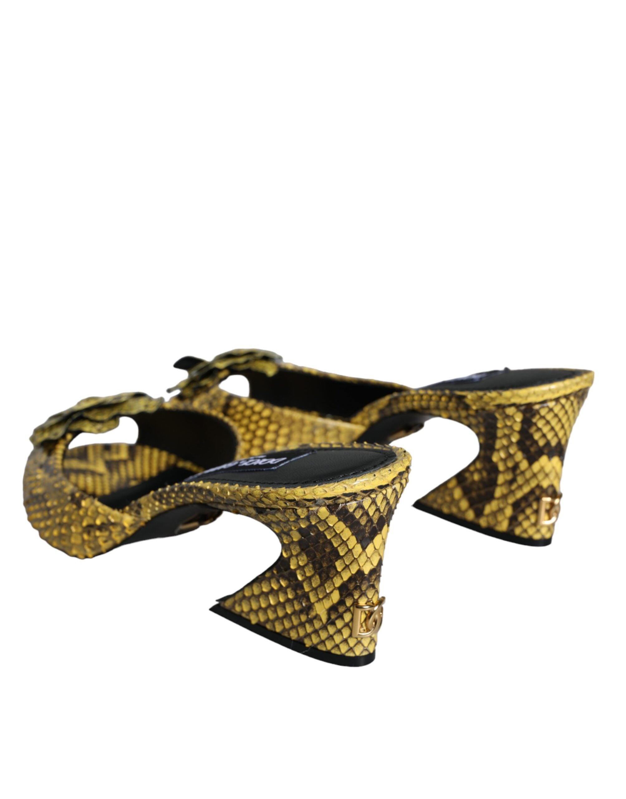 Dolce & Gabbana Yellow Leather Block Heels Slides Women's Shoes