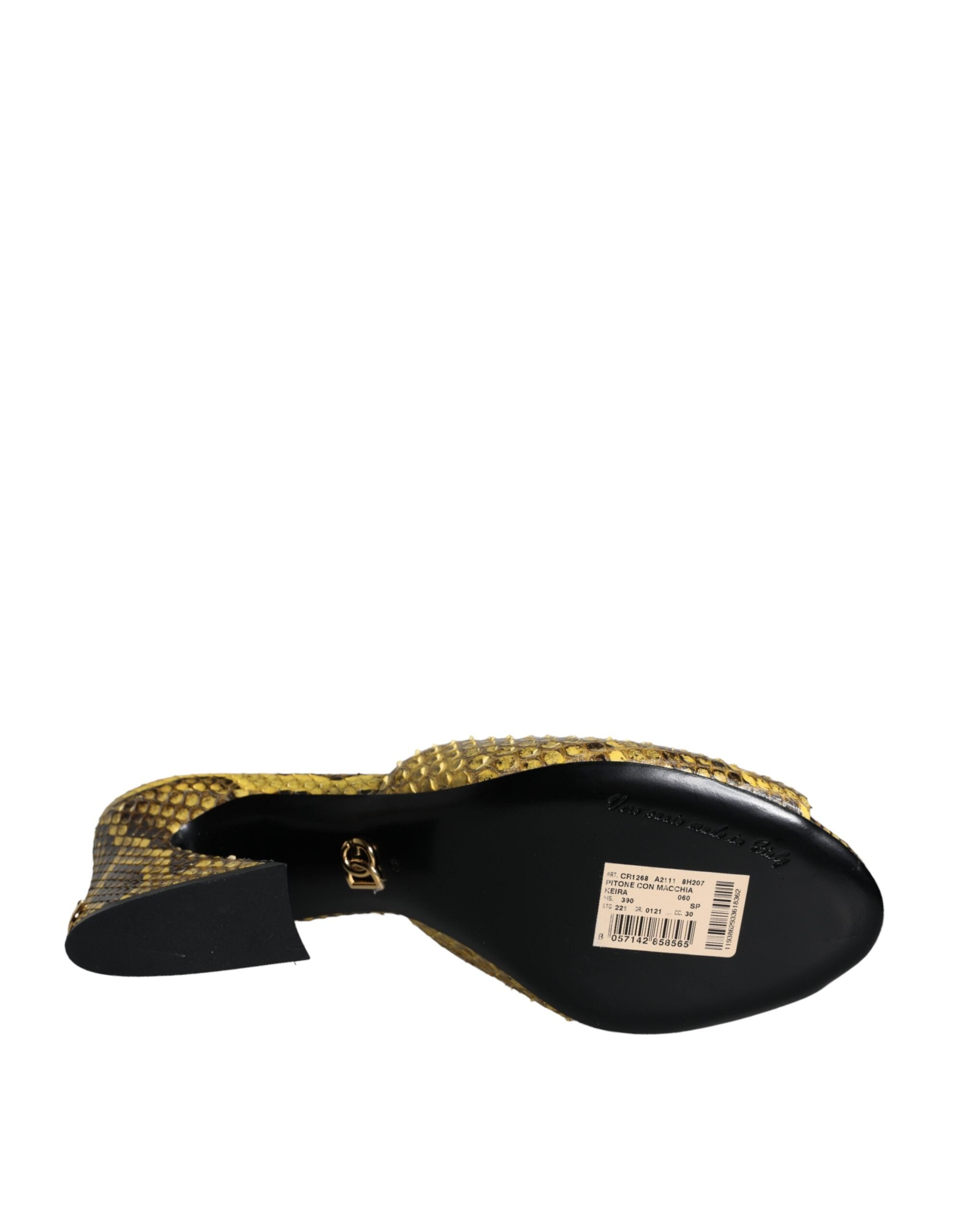 Dolce & Gabbana Yellow Leather Block Heels Slides Women's Shoes