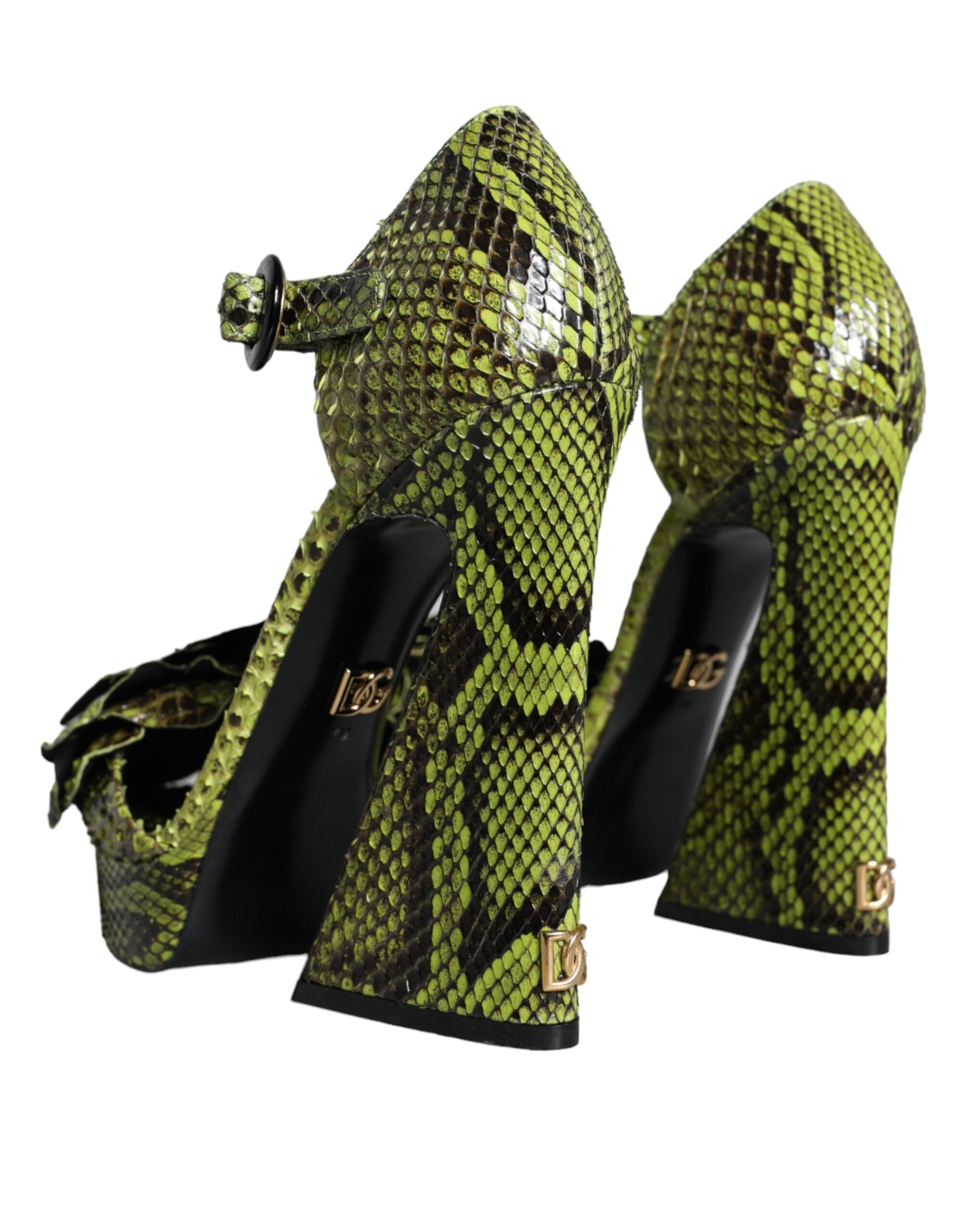 Dolce & Gabbana Green Exotic Leather Ankle Strap Heels Sandals Women's Shoes