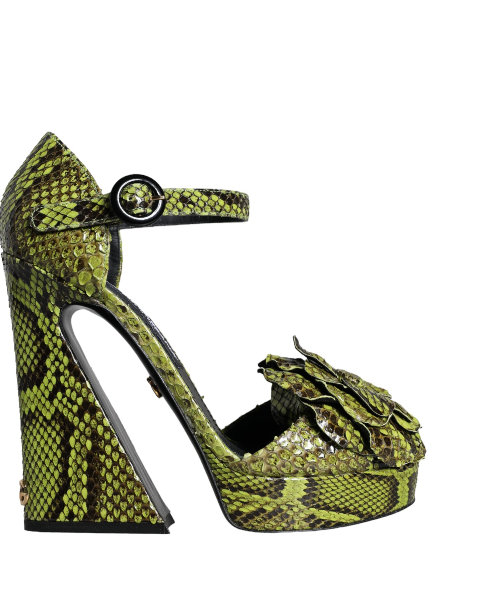 Dolce & Gabbana Green Exotic Leather Ankle Strap Heels Sandals Women's Shoes
