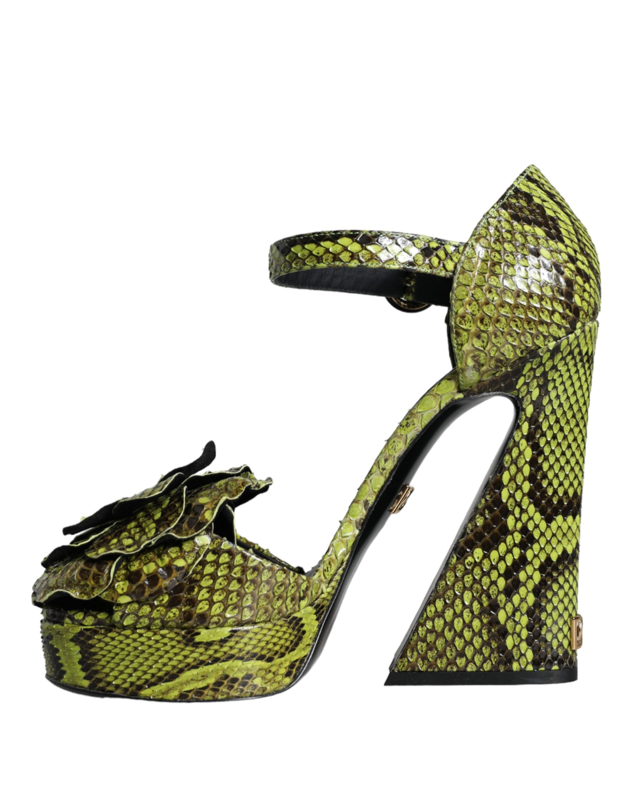 Dolce & Gabbana Green Exotic Leather Ankle Strap Heels Sandals Women's Shoes