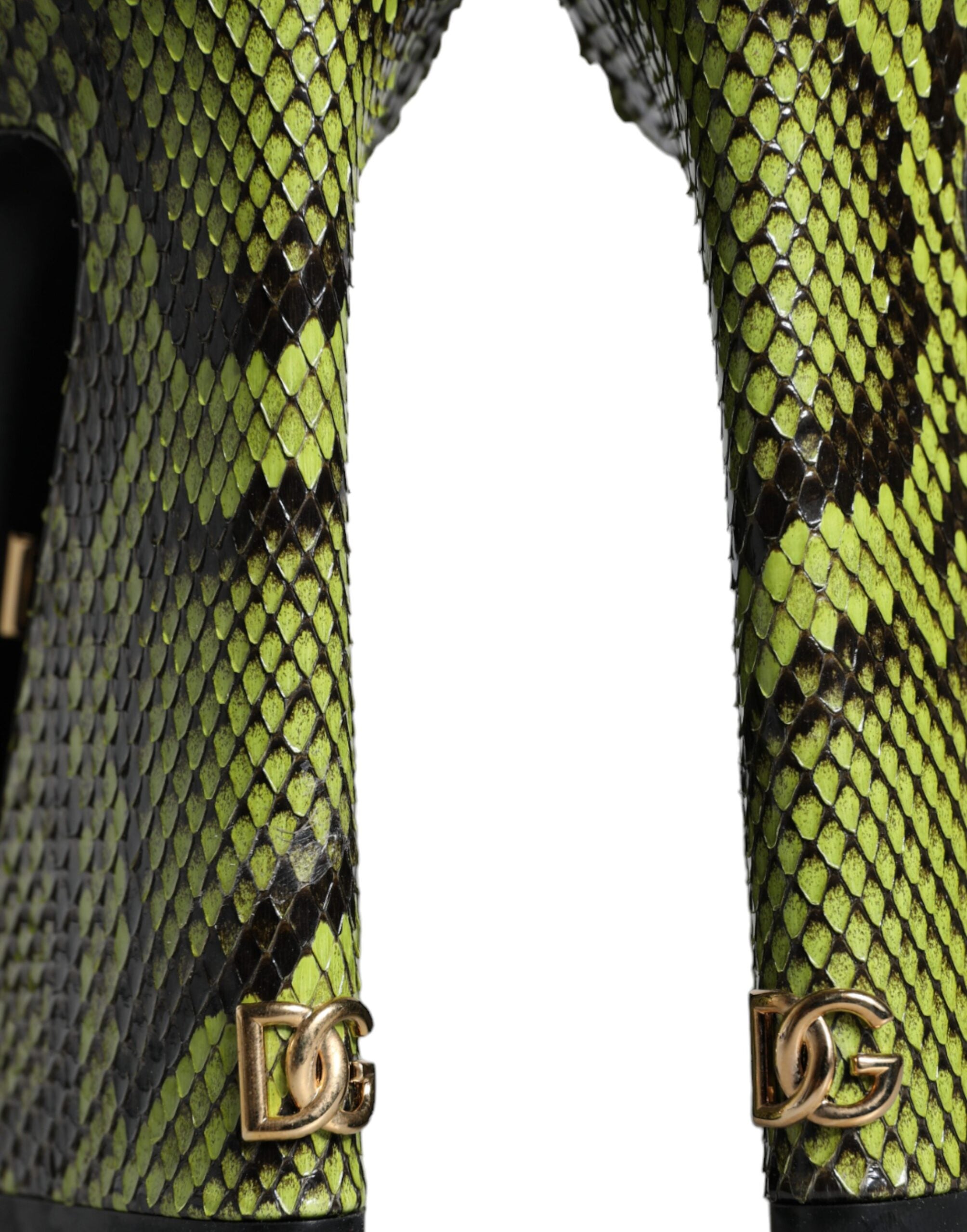 Dolce & Gabbana Green Exotic Leather Ankle Strap Heels Sandals Women's Shoes