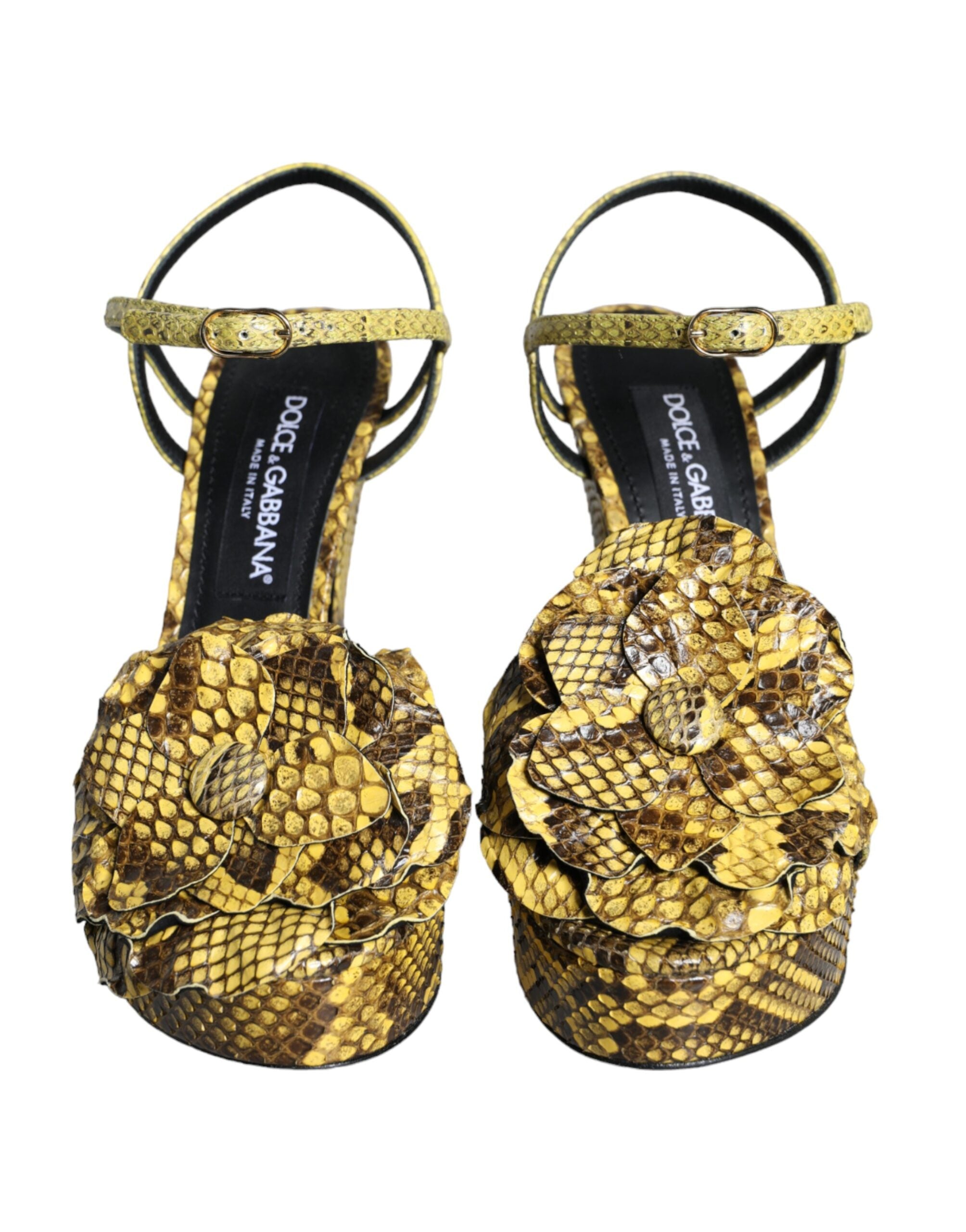 Dolce & Gabbana Yellow Exotic Leather Ankle Strap Heels Sandals Women's Shoes