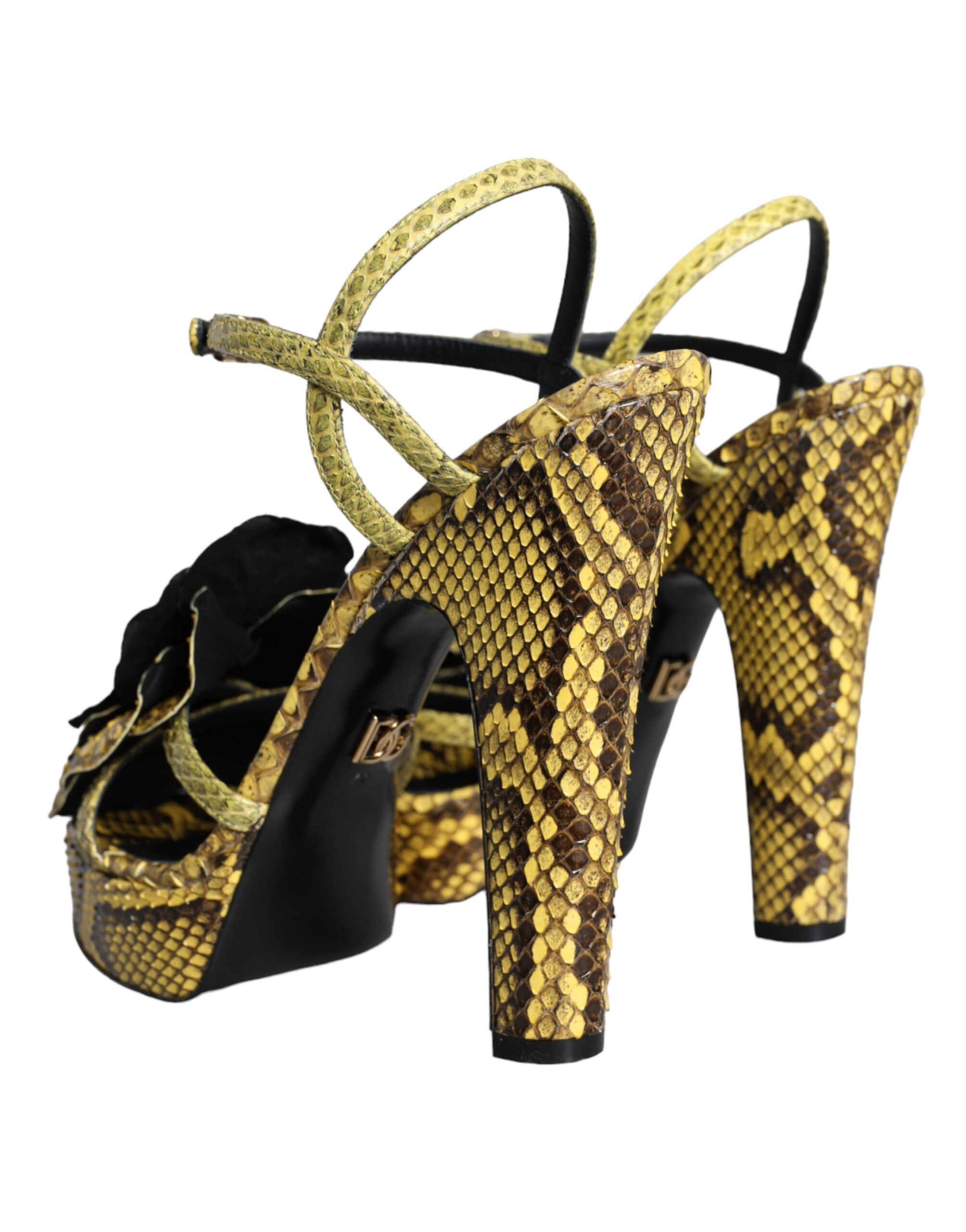 Dolce & Gabbana Yellow Exotic Leather Ankle Strap Heels Sandals Women's Shoes