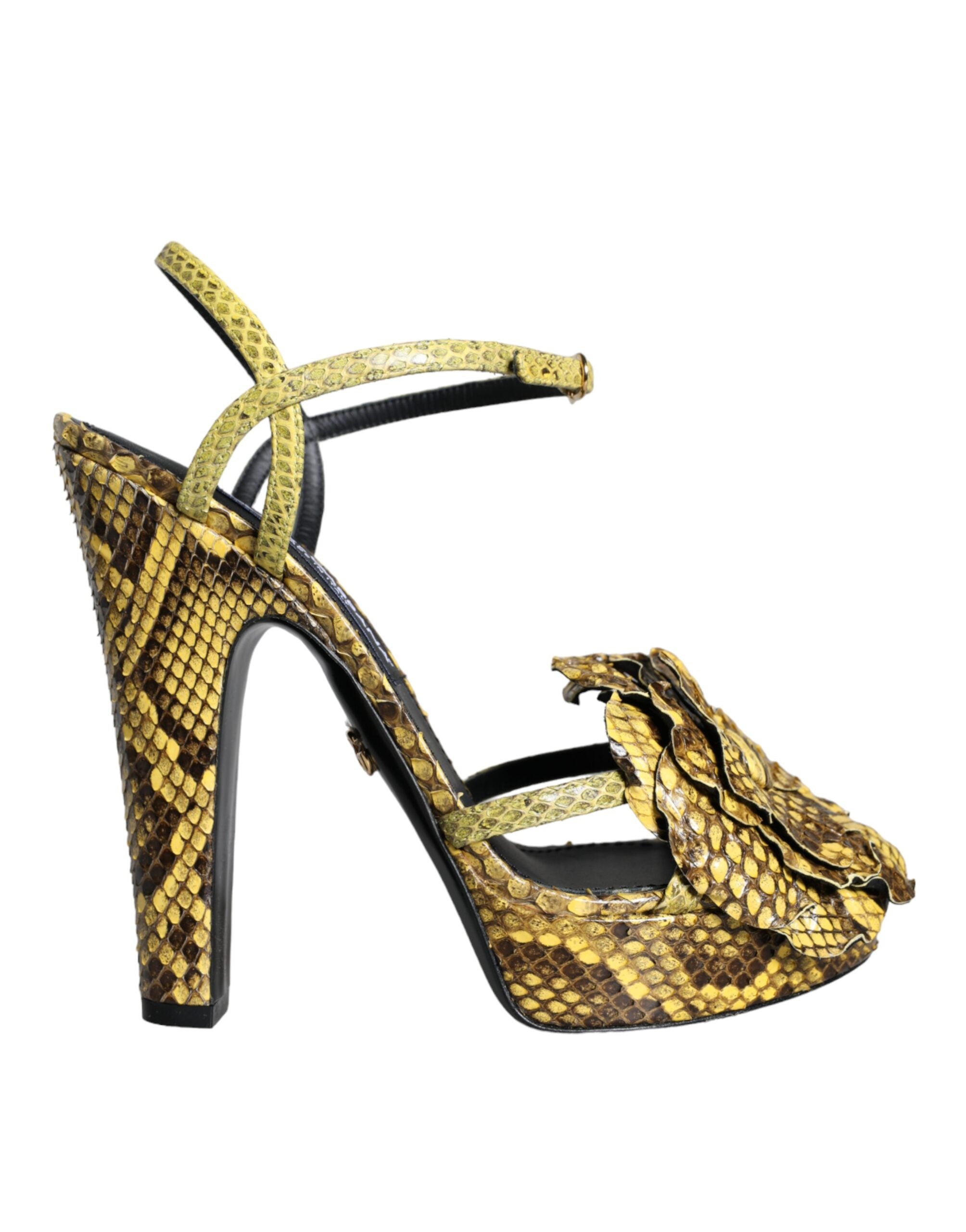 Dolce & Gabbana Yellow Exotic Leather Ankle Strap Heels Sandals Women's Shoes