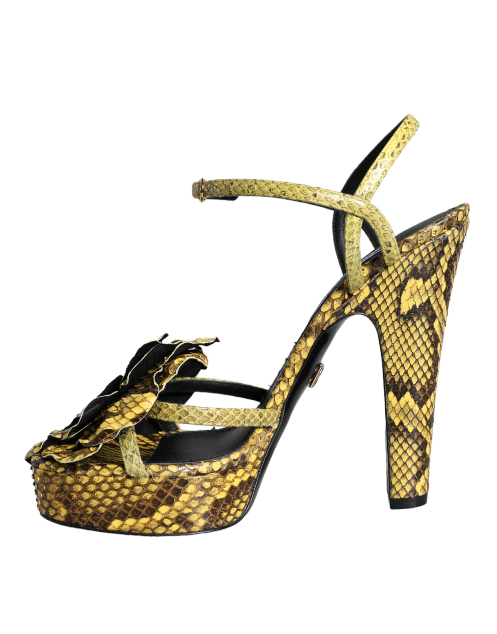 Dolce & Gabbana Yellow Exotic Leather Ankle Strap Heels Sandals Women's Shoes