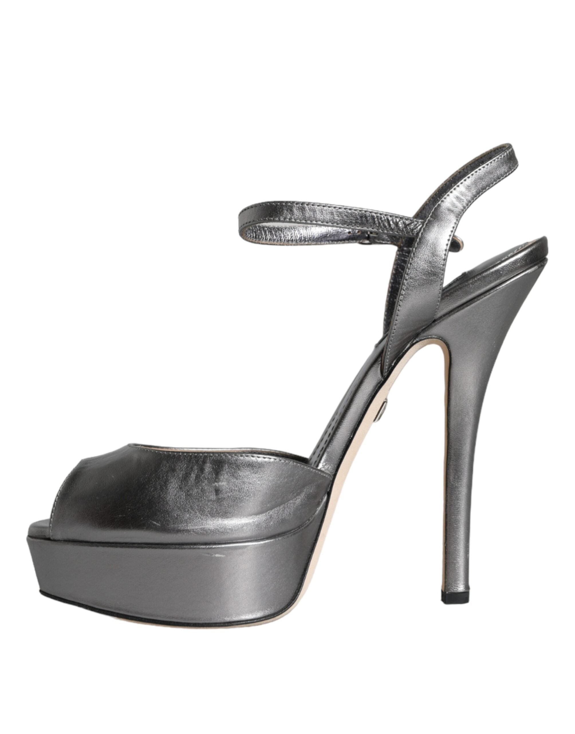 Dolce & Gabbana Metallic Silver Leather Keira Platform Sandals Women's Shoes (Pre-Owned)