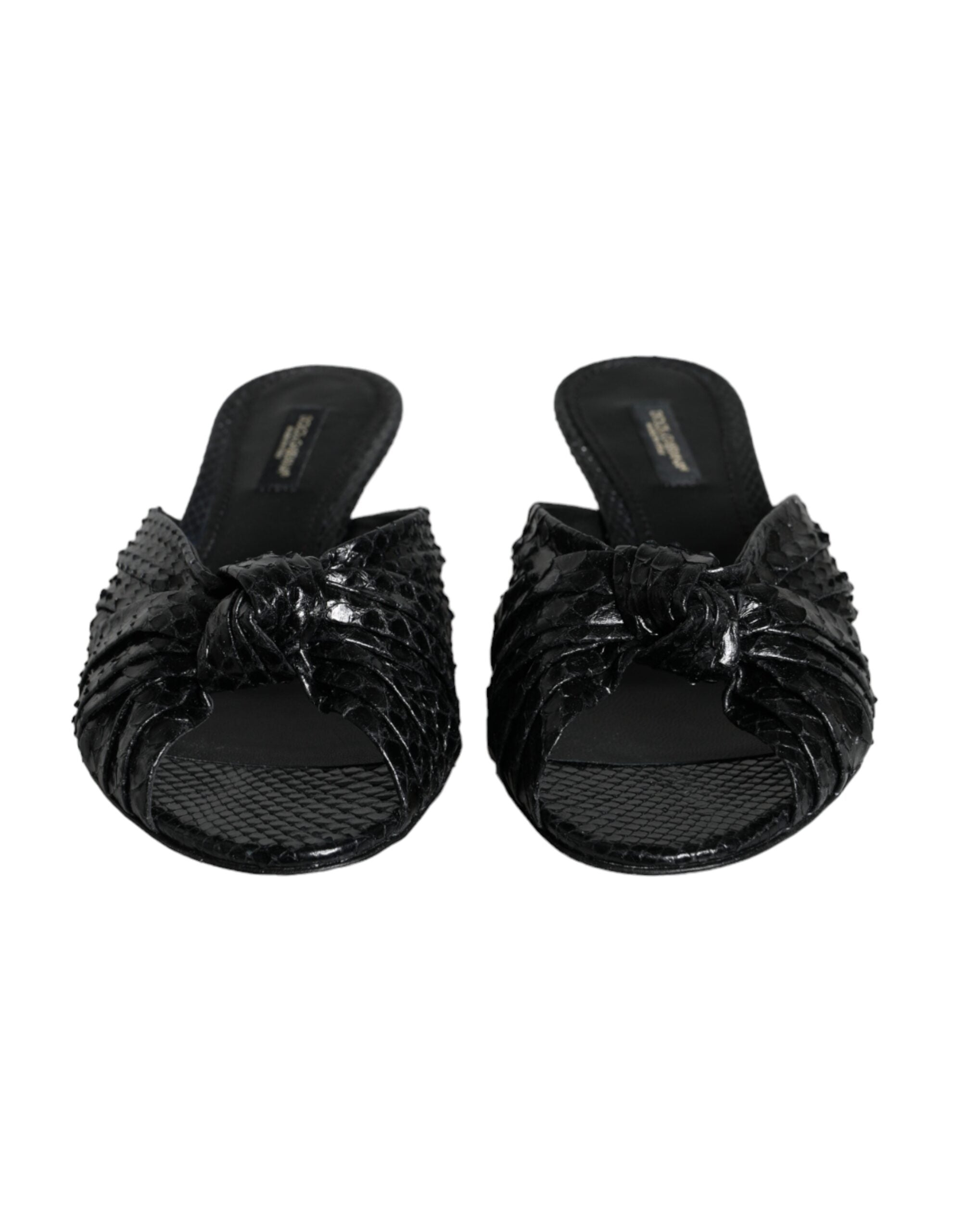 Dolce & Gabbana Black Leather Heels Slides Sandals Women's Shoes