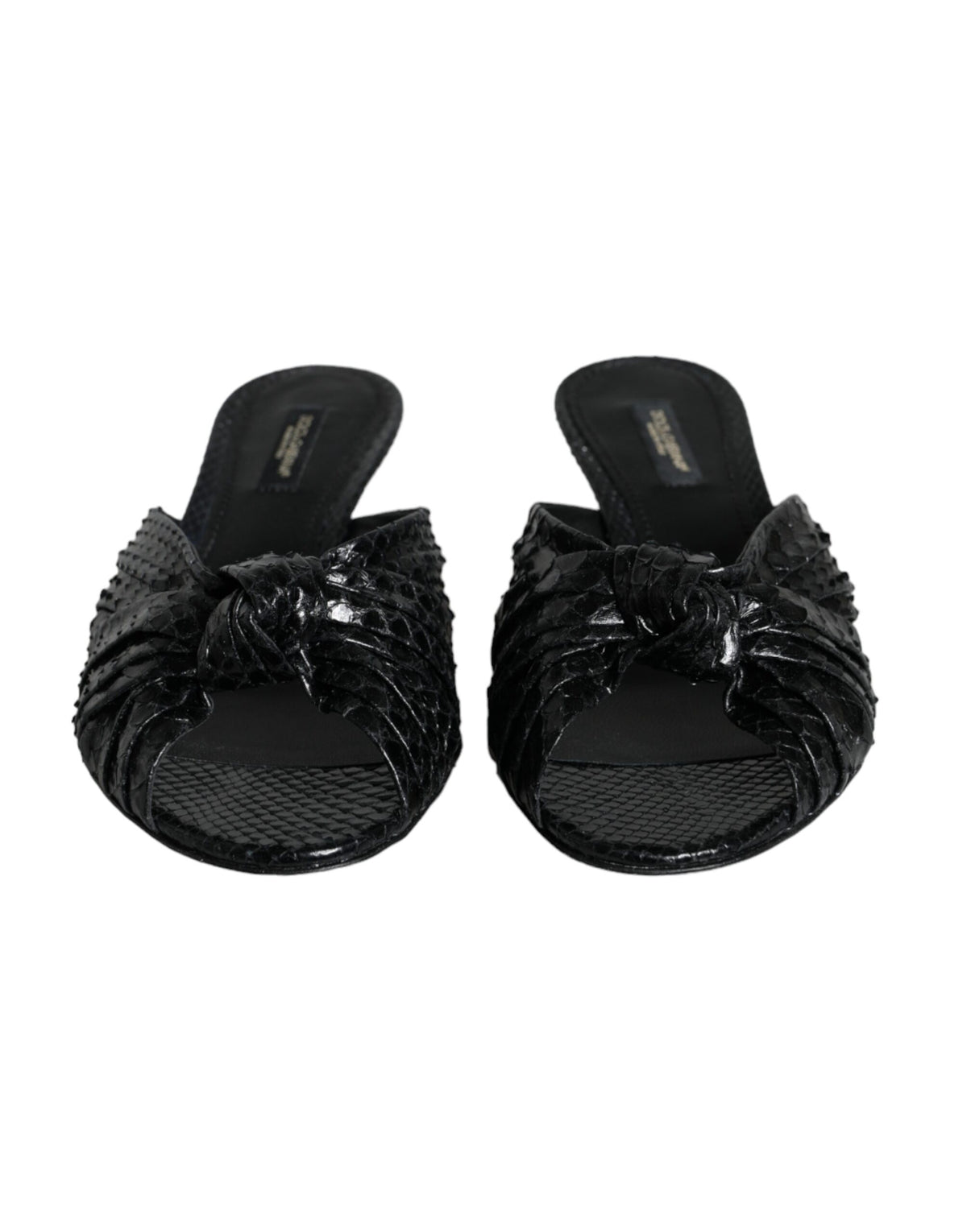 Dolce & Gabbana Black Leather Heels Slides Sandals Women's Shoes