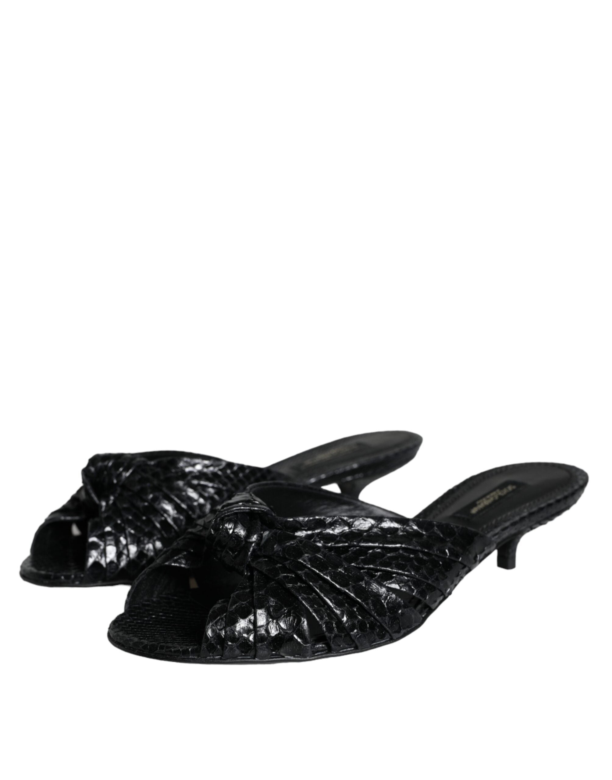 Dolce & Gabbana Black Leather Heels Slides Sandals Women's Shoes